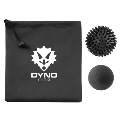 Massage ball set paired with its black carry pouch