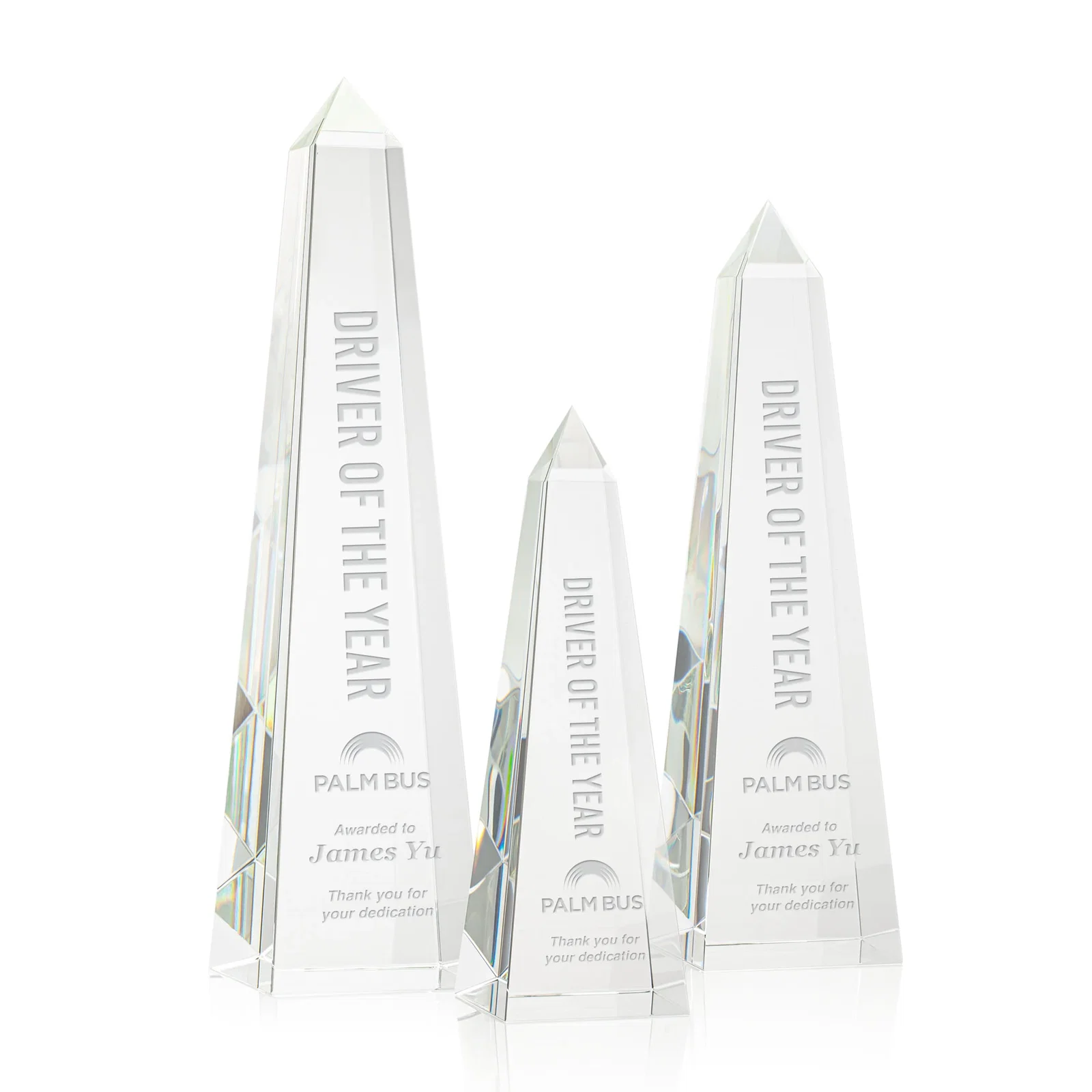 Custom Optical Crystal Obelisk Award With Faceted Peak - Master for employee recognition