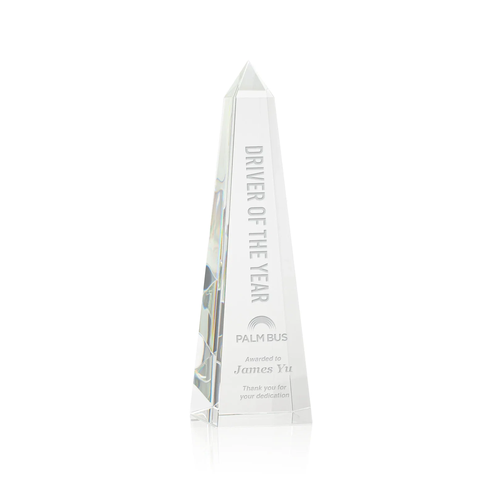 Custom Optical Crystal Obelisk Award With Faceted Peak - Master for service anniversary gifts