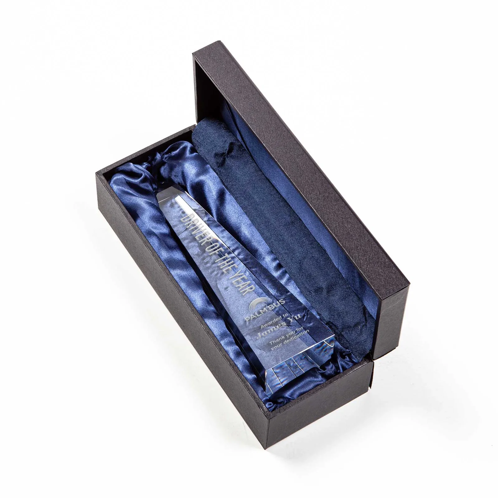 Custom Optical Crystal Obelisk Award With Faceted Peak - Master for retirement presentations