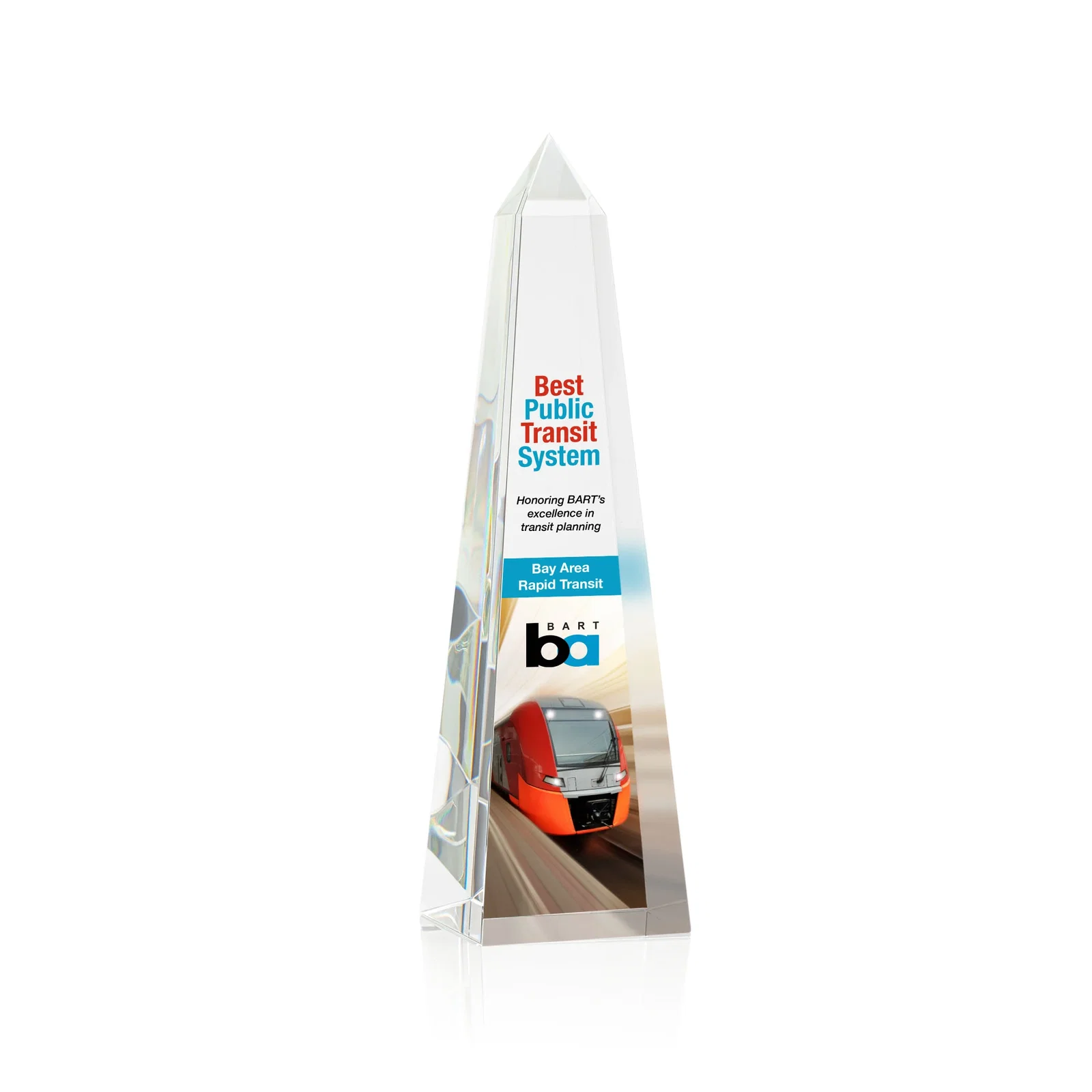 Custom Optical Crystal Obelisk Award With Faceted Peak - Master for graduation ceremonies