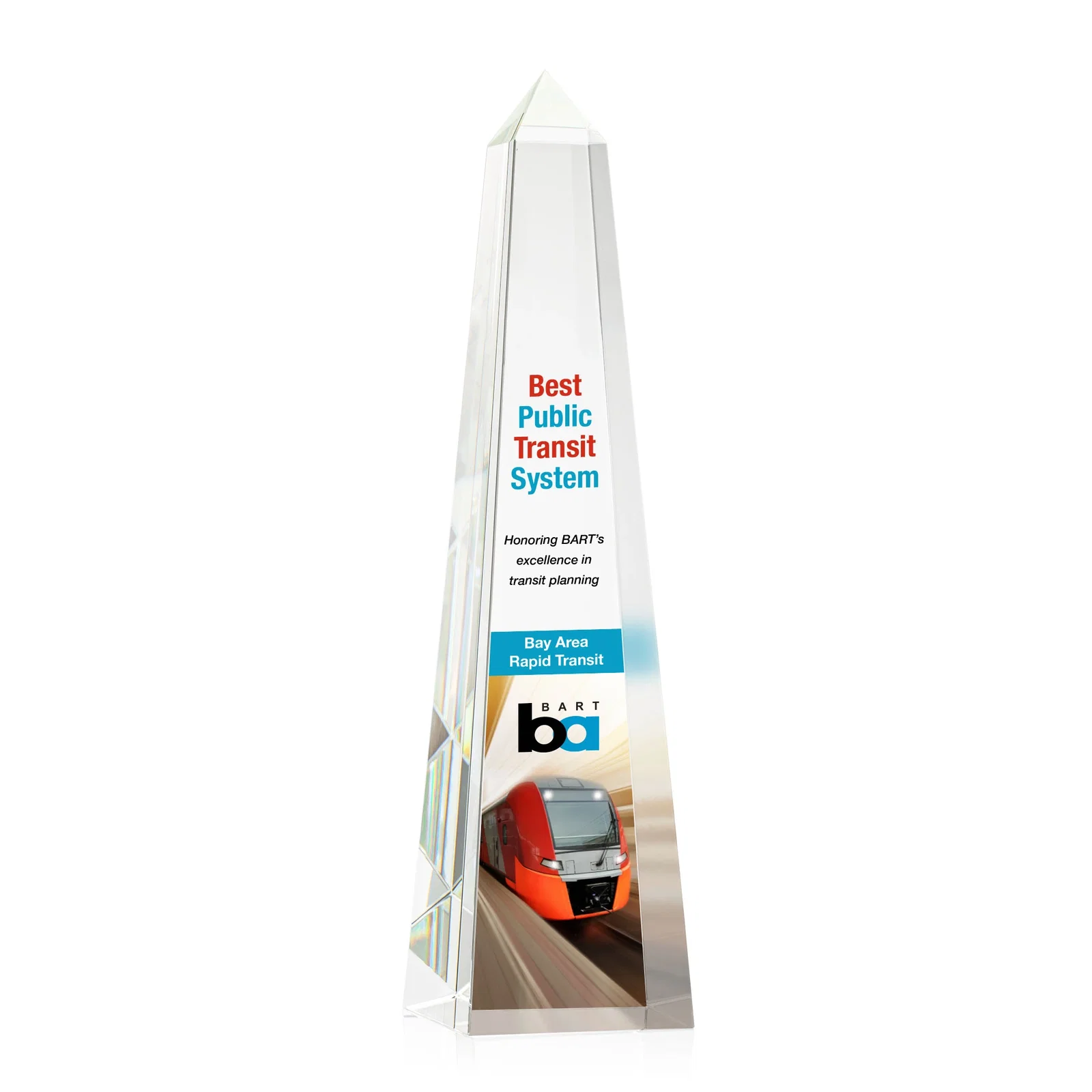 Custom Optical Crystal Obelisk Award With Faceted Peak - Master for safety achievement programs