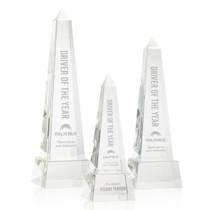 Optical Crystal Obelisk Award with Faceted Peak on Tapered Base