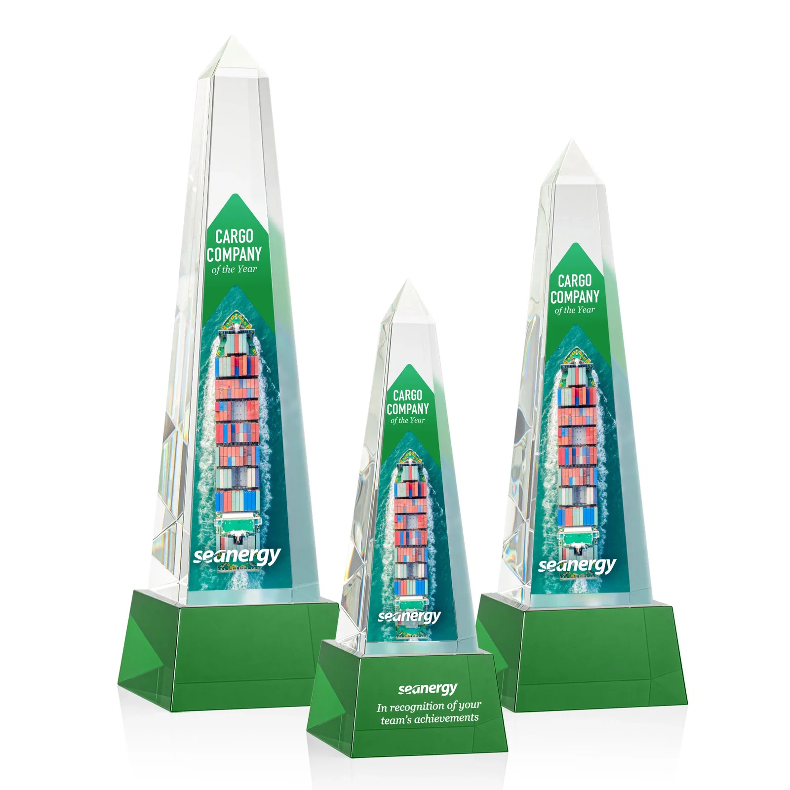 Personalized Optical Crystal Obelisk Award with Faceted Peak on Tapered Base for volunteer appreciation