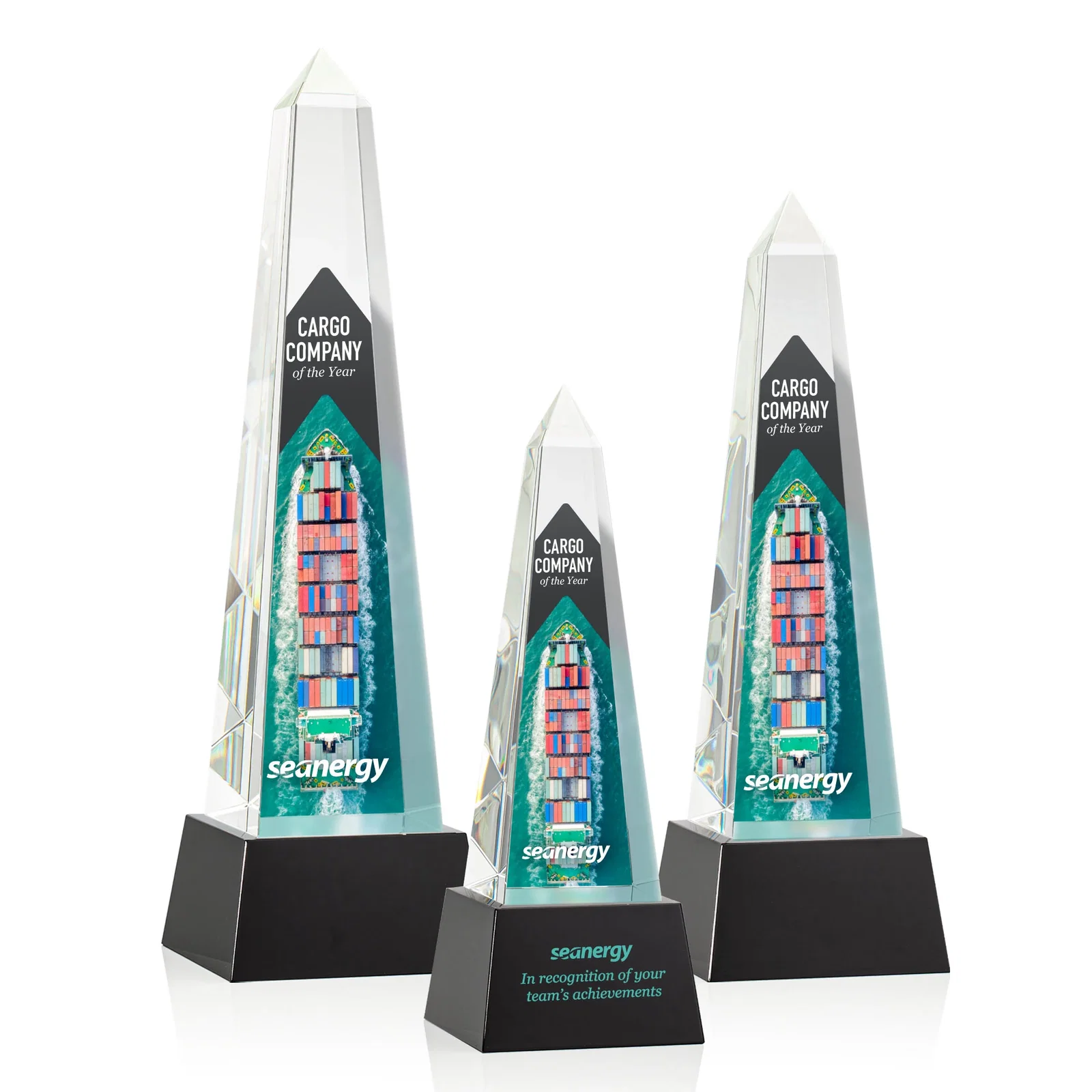 Promotional Optical Crystal Obelisk Award with Faceted Peak on Tapered Base for corporate award ceremonies