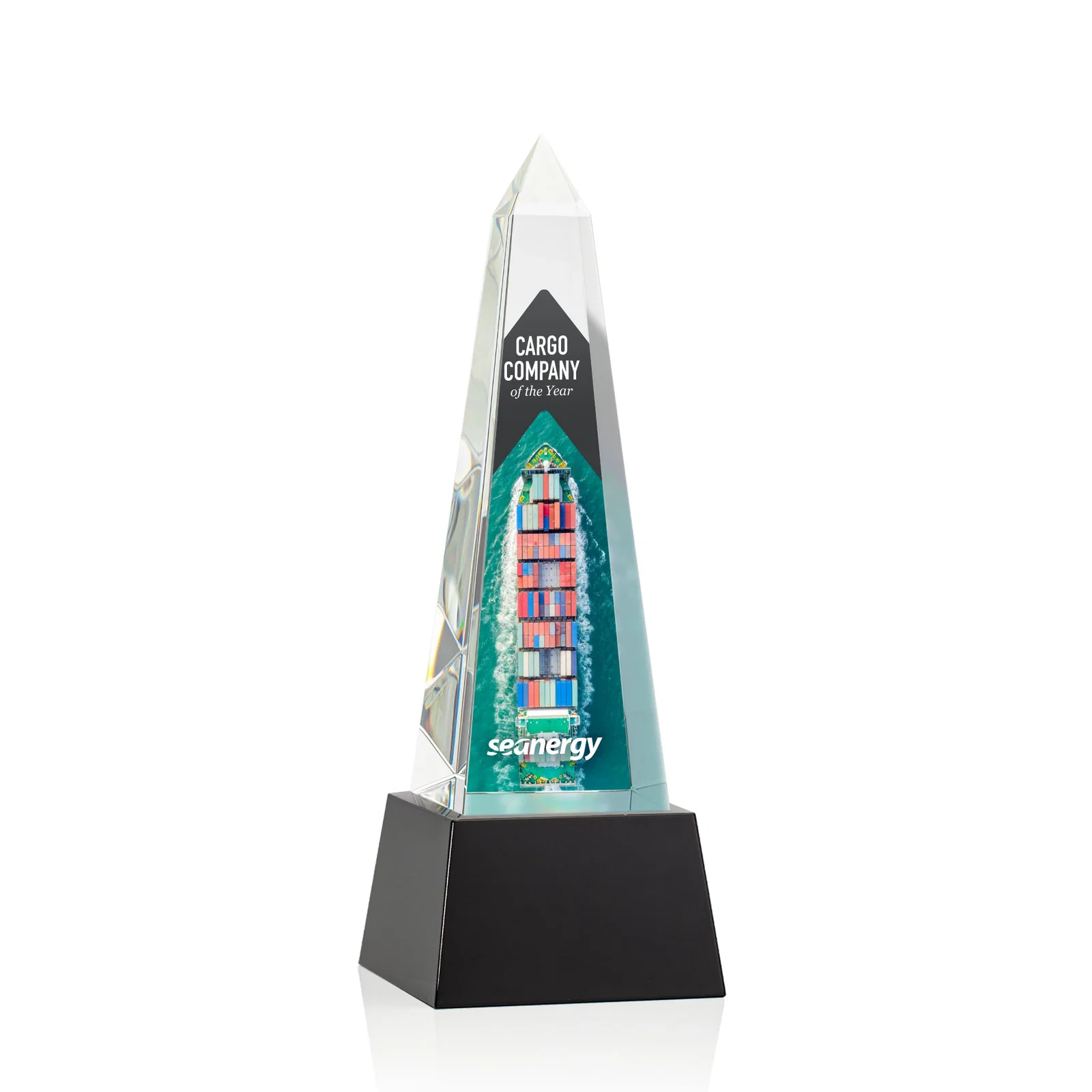 Promotional Optical Crystal Obelisk Award with Faceted Peak on Tapered Base for service anniversary gifts