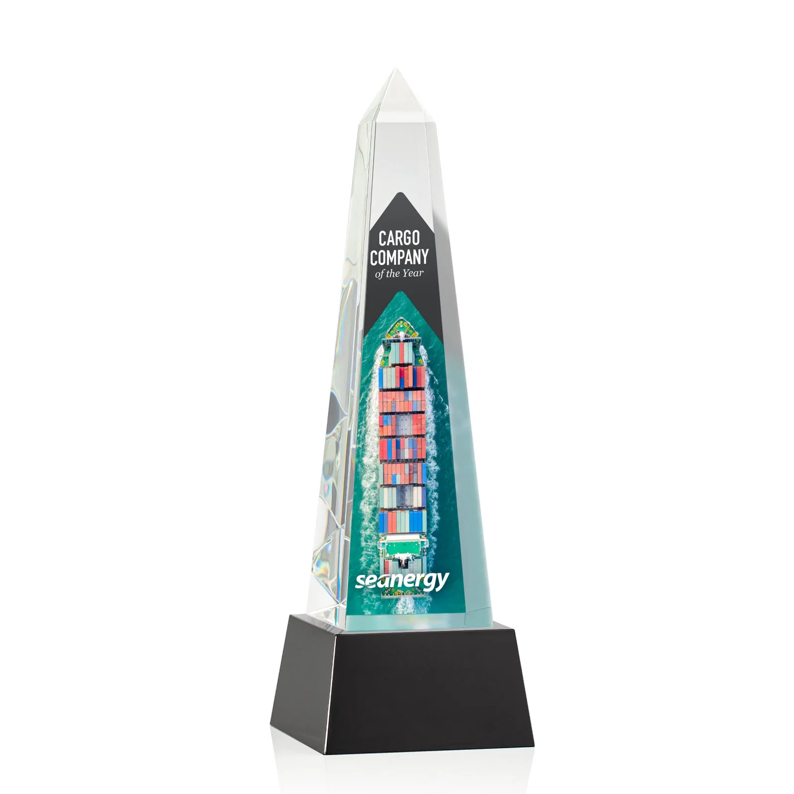 Promotional Optical Crystal Obelisk Award with Faceted Peak on Tapered Base for sales achievement awards