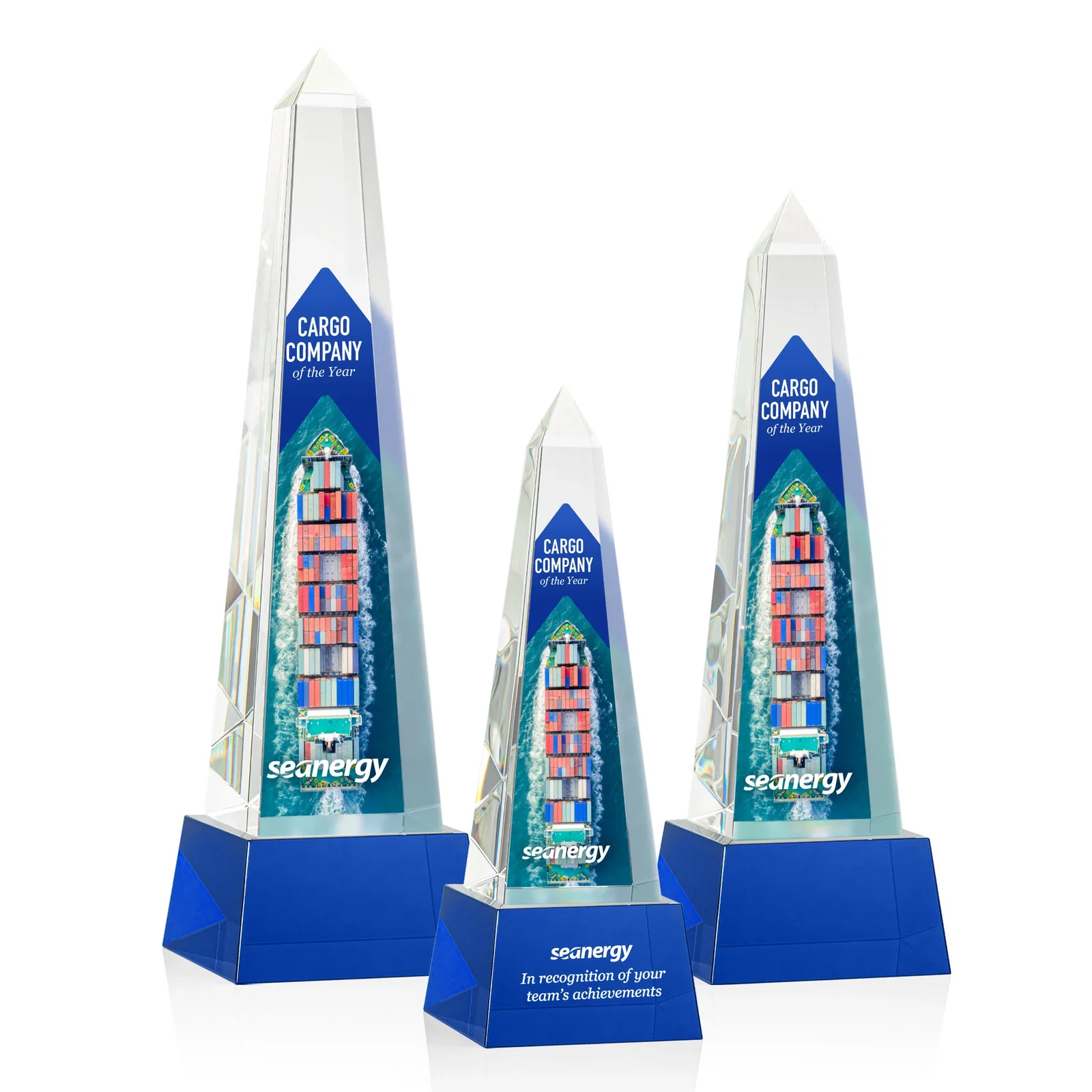Promotional Optical Crystal Obelisk Award with Faceted Peak on Tapered Base for team milestone celebrations