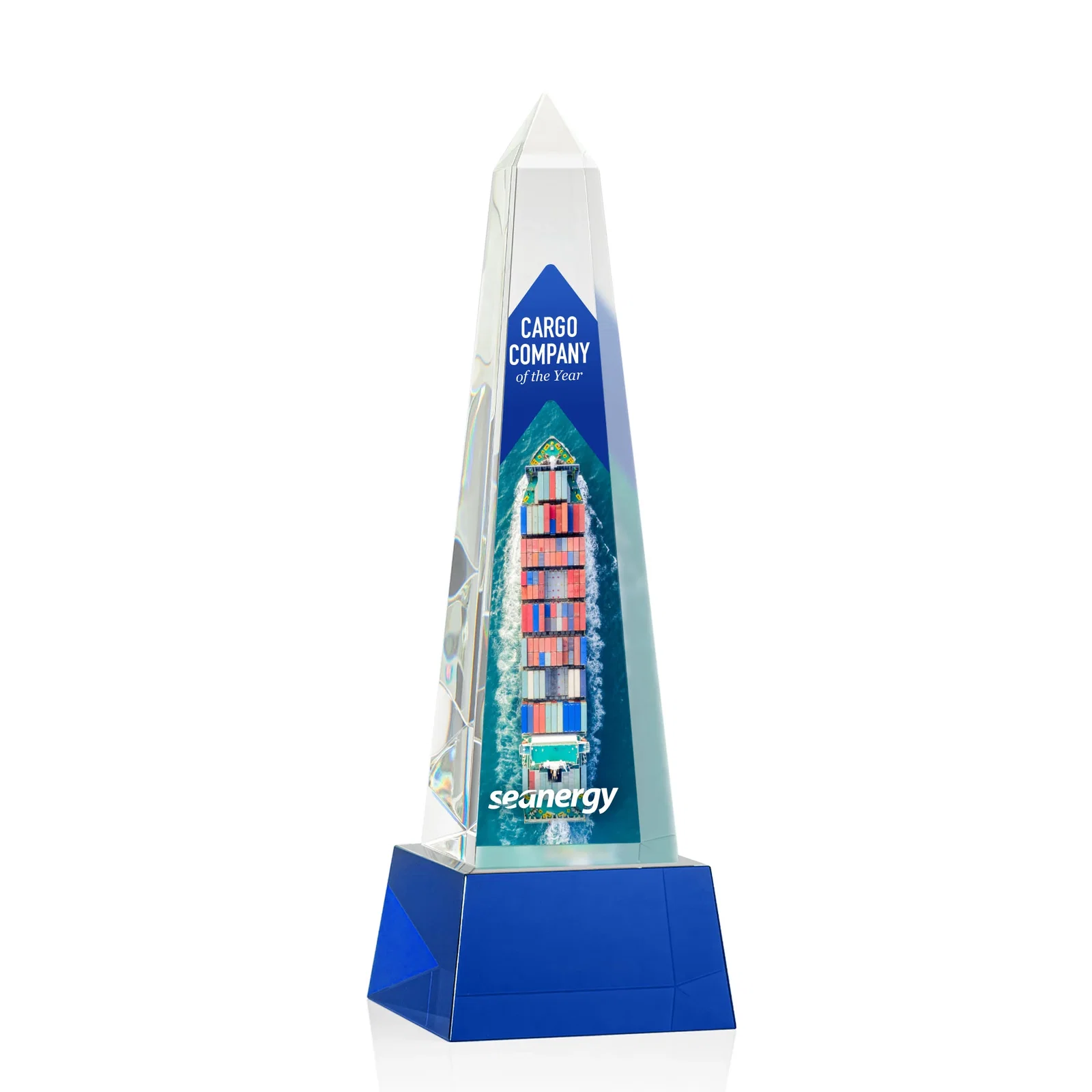 Promotional Optical Crystal Obelisk Award with Faceted Peak on Tapered Base for graduation ceremonies