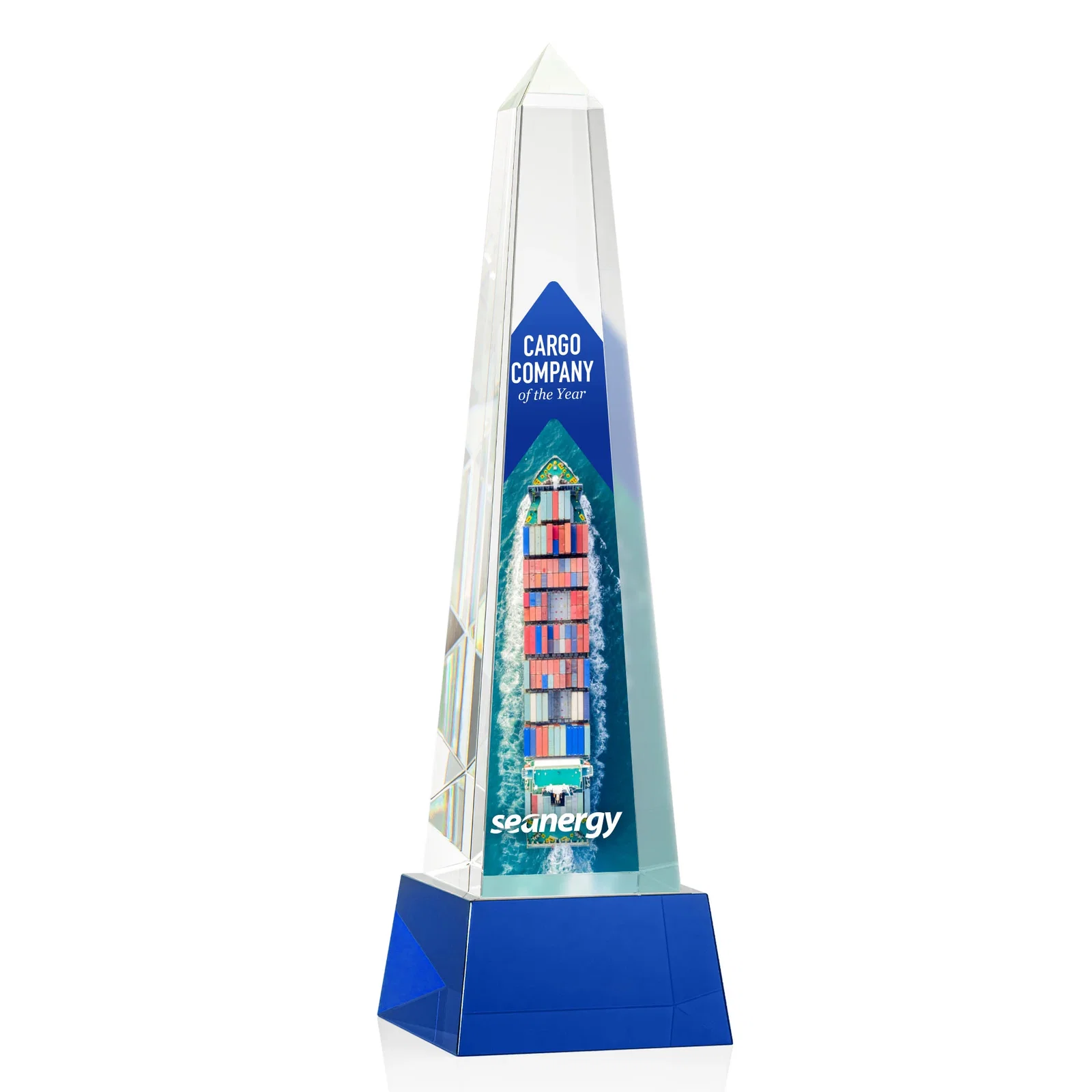 Promotional Optical Crystal Obelisk Award with Faceted Peak on Tapered Base for safety achievement programs