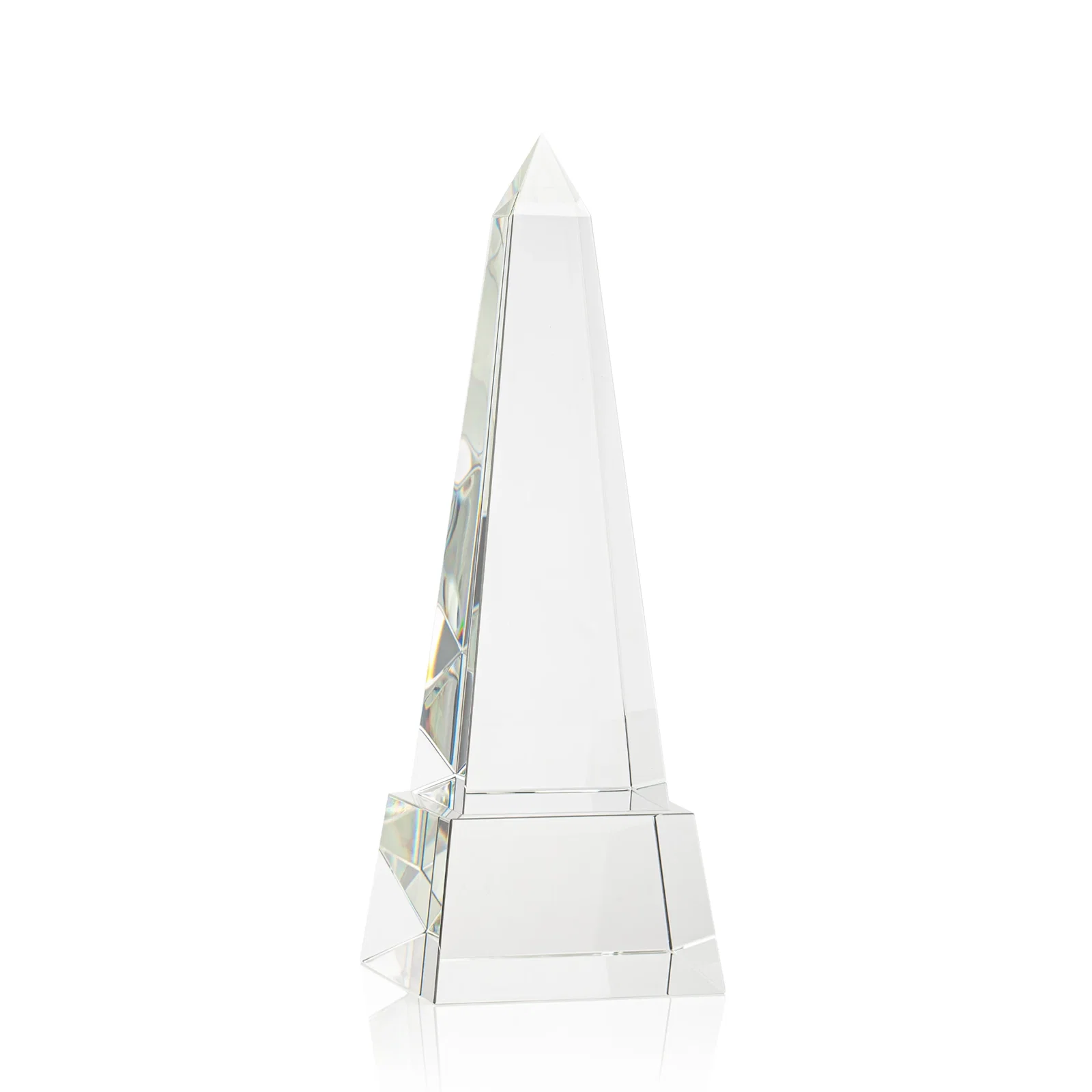 Promotional Optical Crystal Obelisk Award with Faceted Peak on Tapered Base for volunteer appreciation