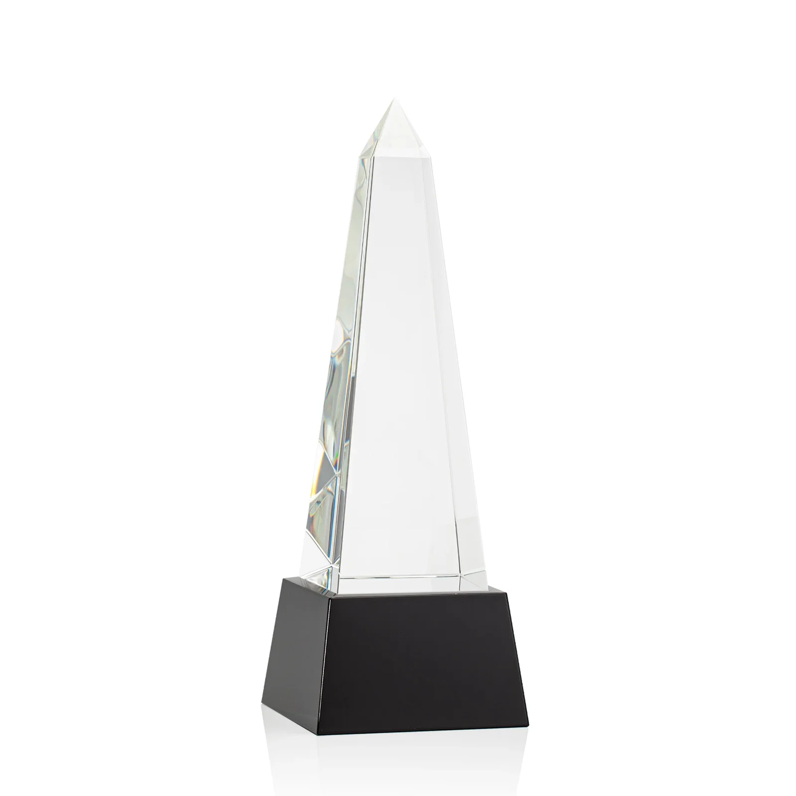 Branded Optical Crystal Obelisk Award with Faceted Peak on Tapered Base for service anniversary gifts