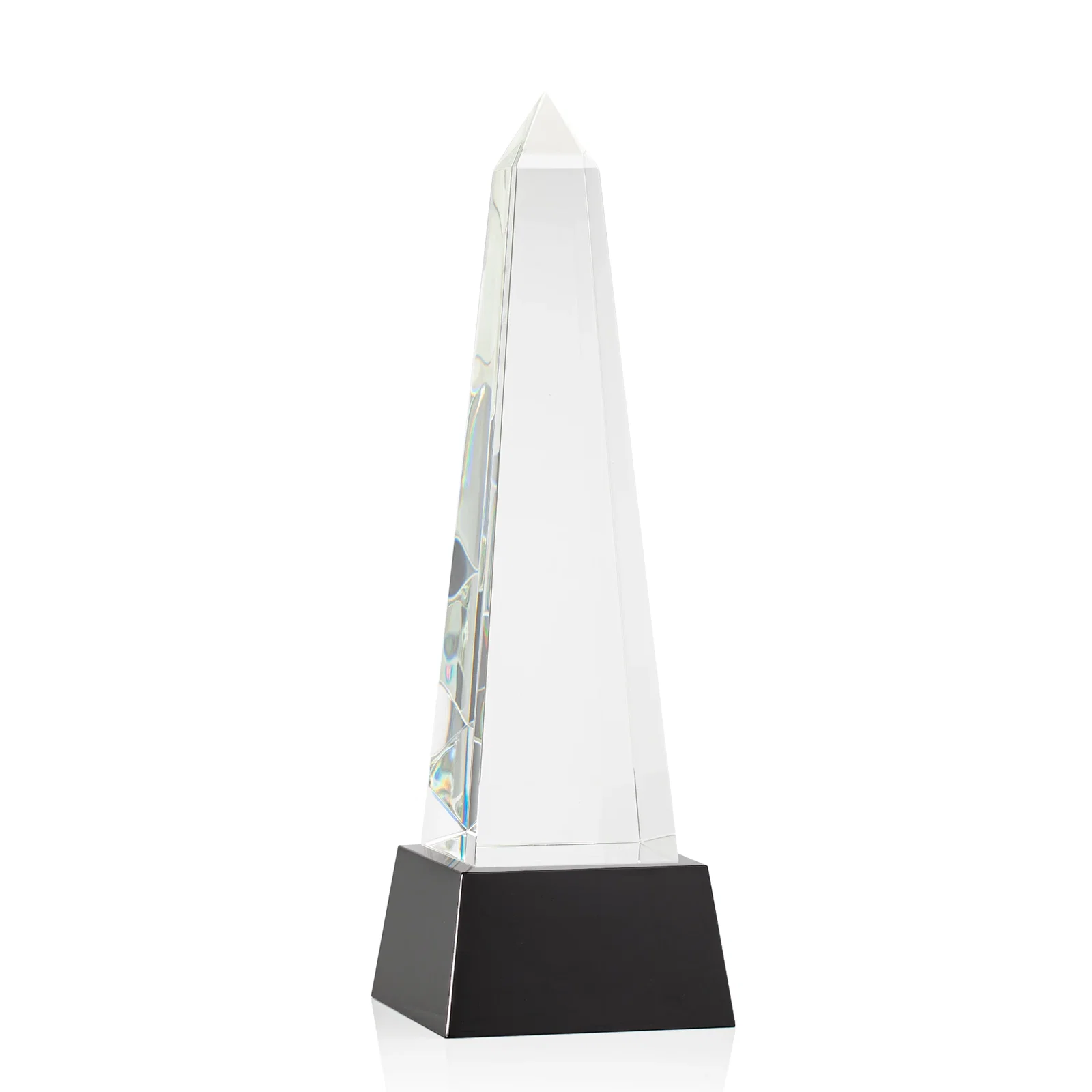 Branded Optical Crystal Obelisk Award with Faceted Peak on Tapered Base for sales achievement awards