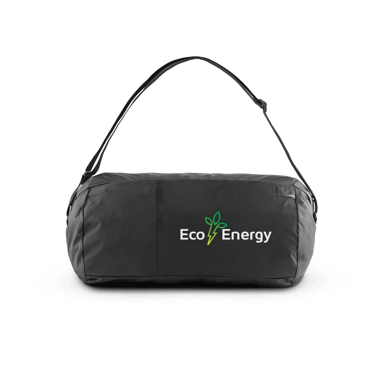 Packable duffel bag in black with a shoulder strap