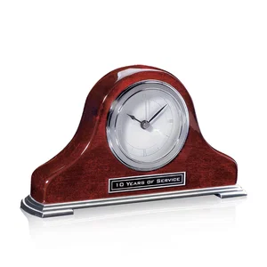 Piano Finish Rosewood Desk Clock With Chrome or Gold Base