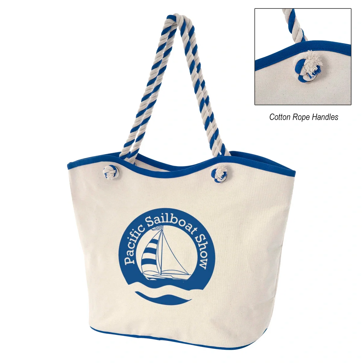 Laminated cotton tote in natural with colored handles