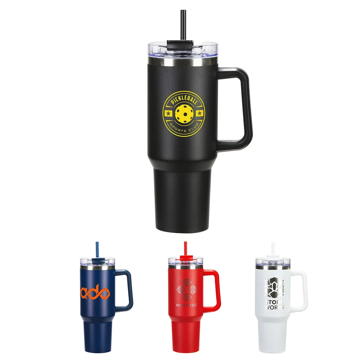 Custom Maverick 40 oz Vacuum Insulated Stainless Steel Mug, front view of the branded mug