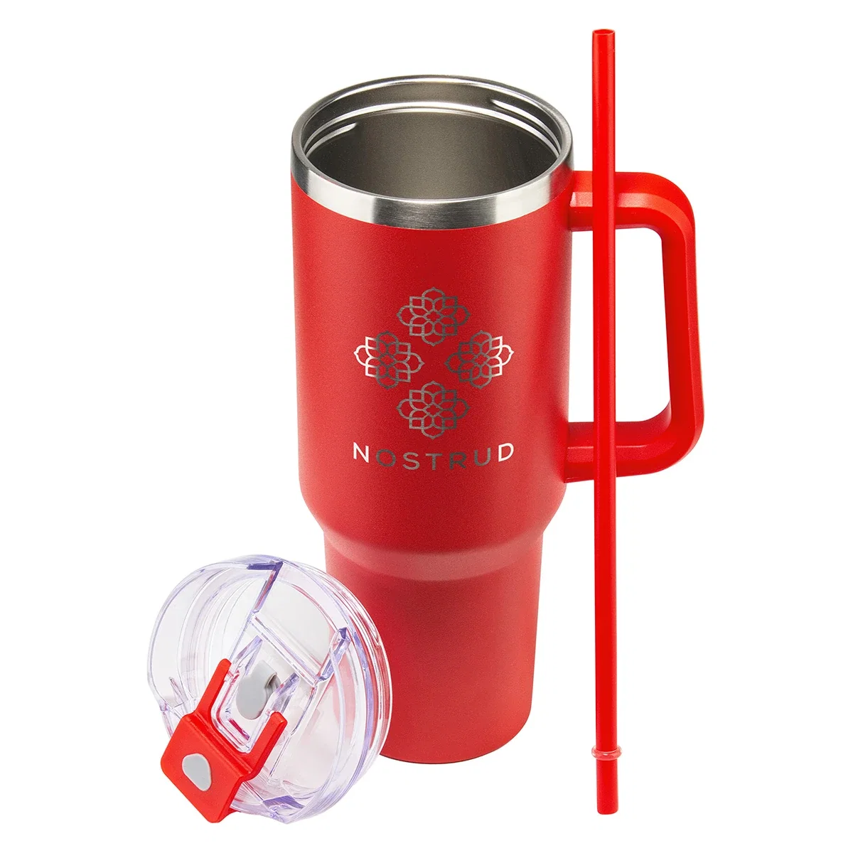 Maverick Mug shown with the lid removed, branded vacuum insulated mug detail shot