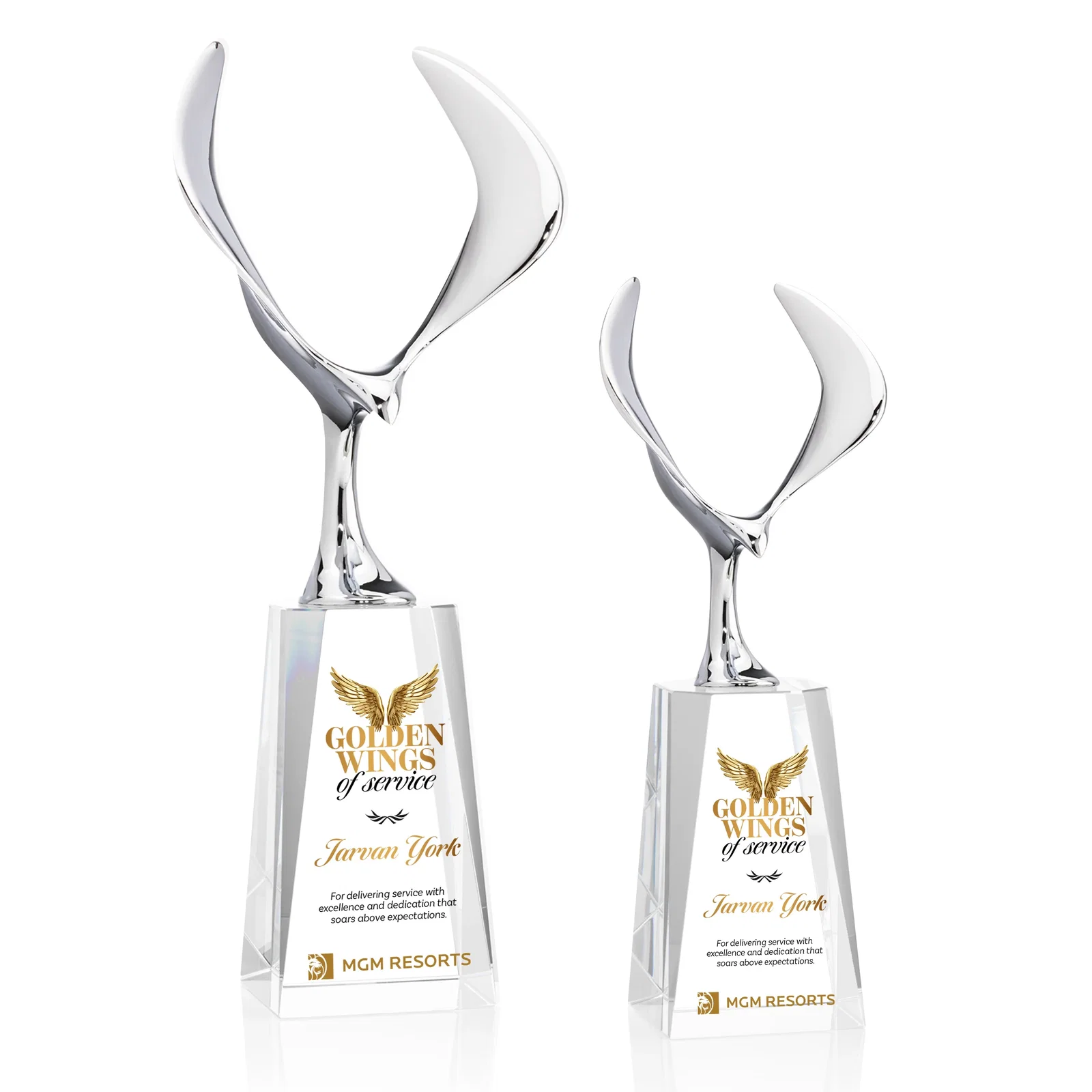 Custom Chrome Eagle Award on an Optical Crystal Base for employee recognition