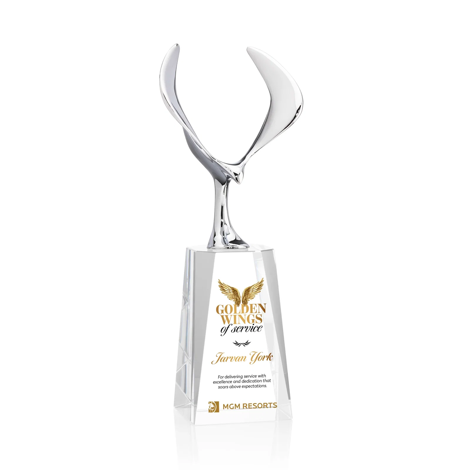 Custom Chrome Eagle Award on an Optical Crystal Base for corporate award ceremonies
