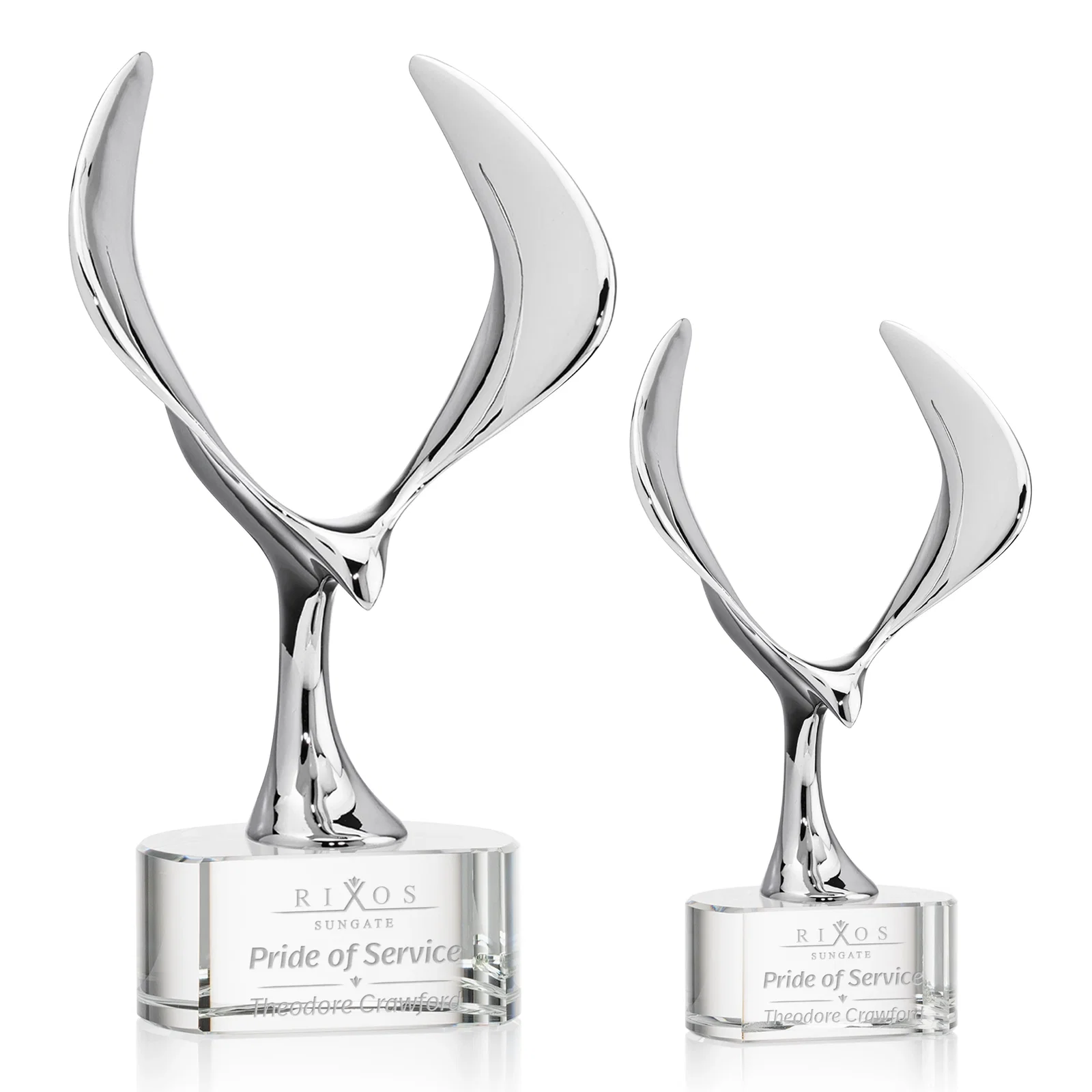 Custom Chrome Eagle Award on Optical Crystal Base for employee recognition