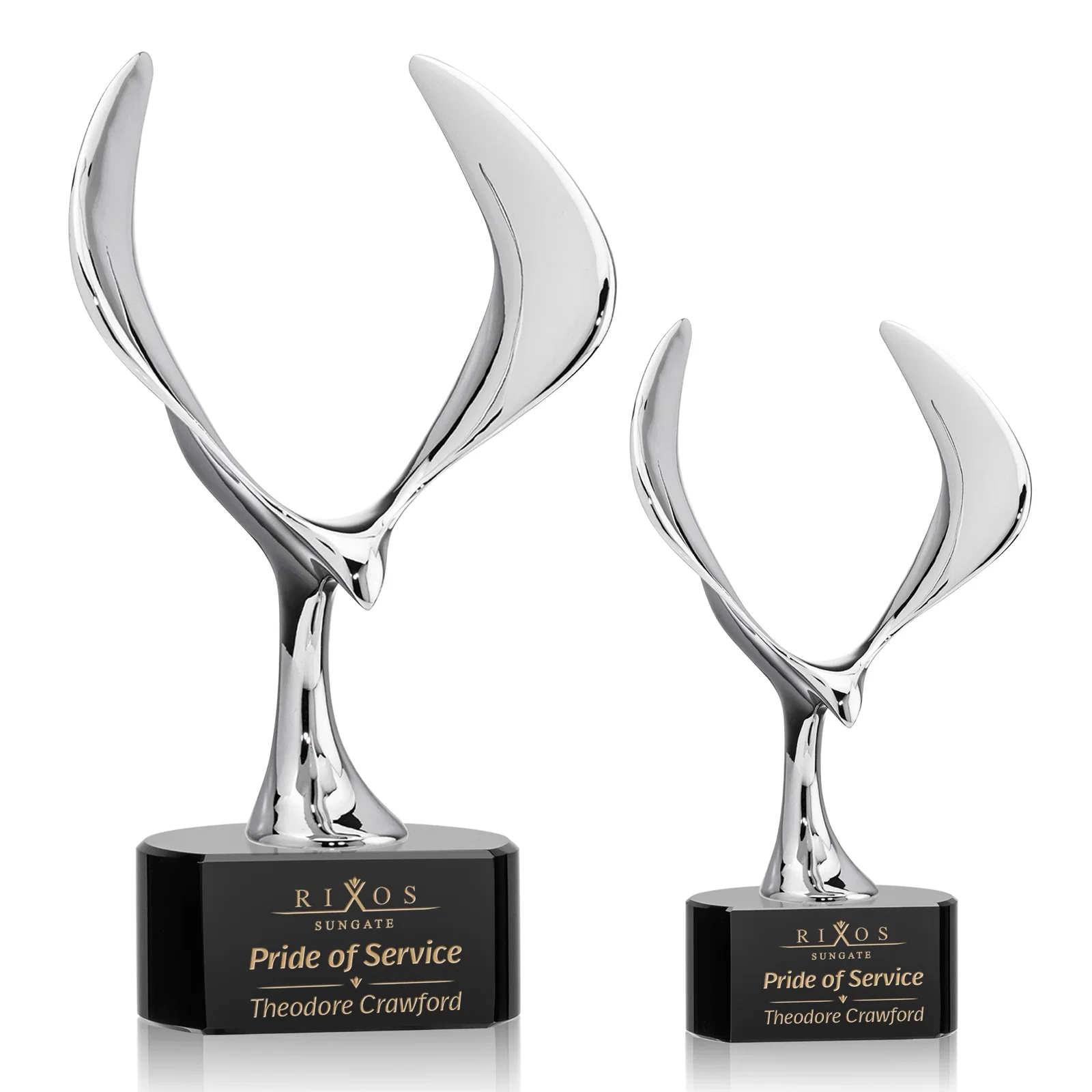 Custom Chrome Eagle Award on Optical Crystal Base for volunteer appreciation