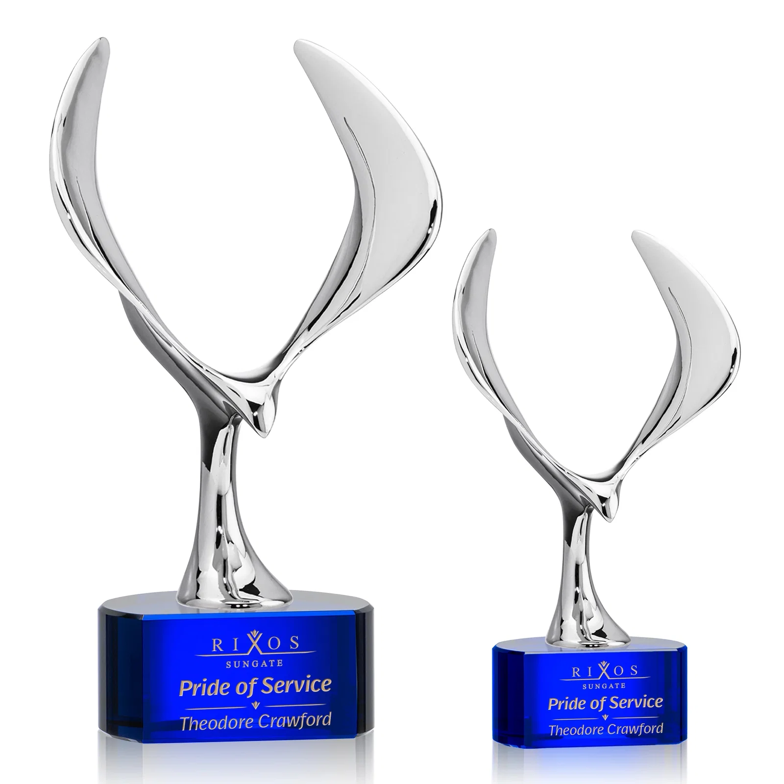 Personalized Chrome Eagle Award on Optical Crystal Base for employee recognition