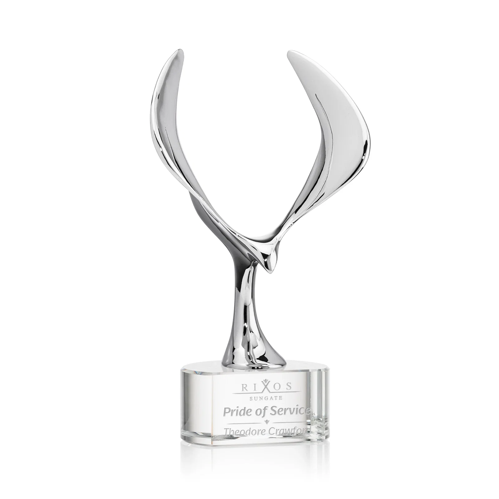 Custom Chrome Eagle Award on Optical Crystal Base for corporate award ceremonies