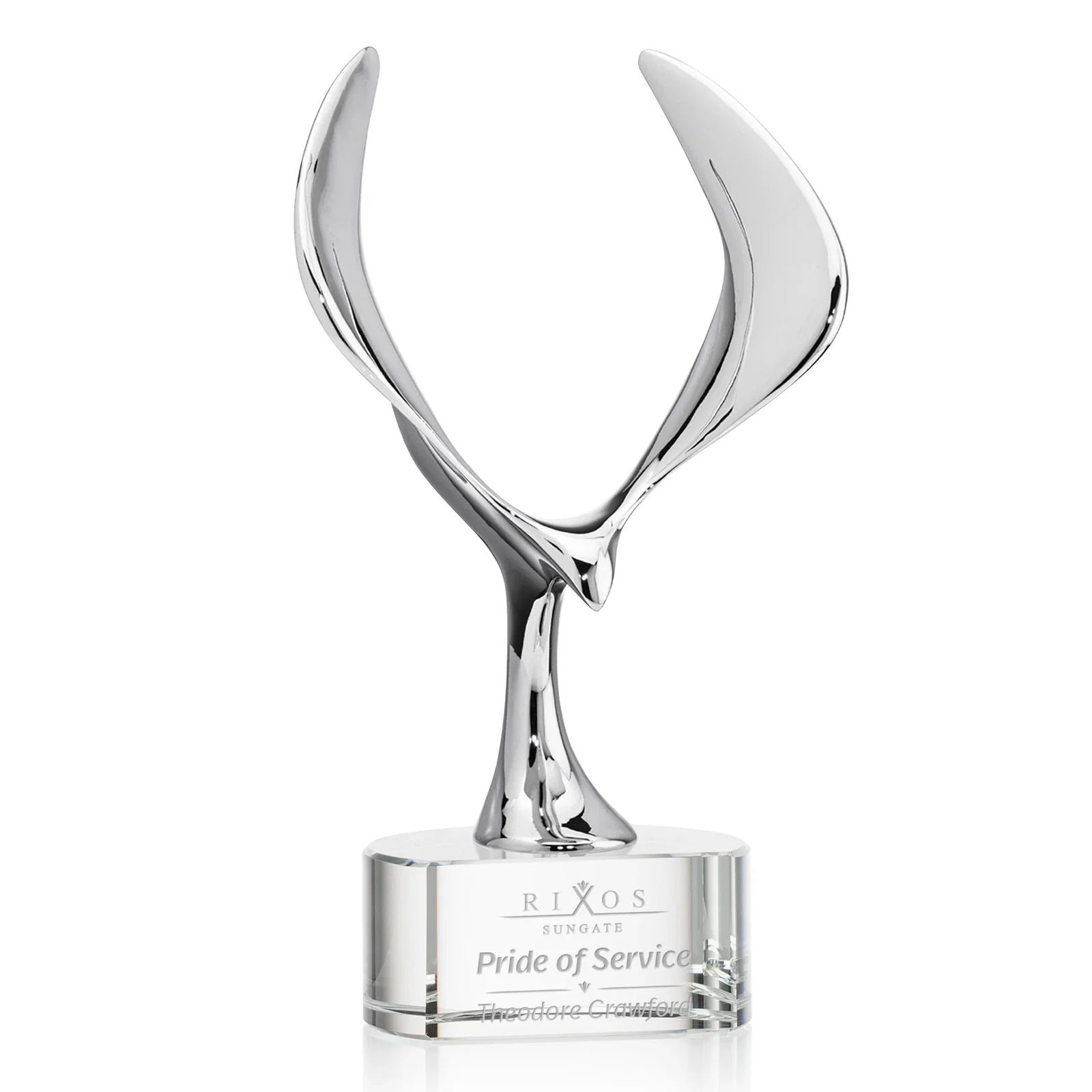 Custom Chrome Eagle Award on Optical Crystal Base for service anniversary gifts