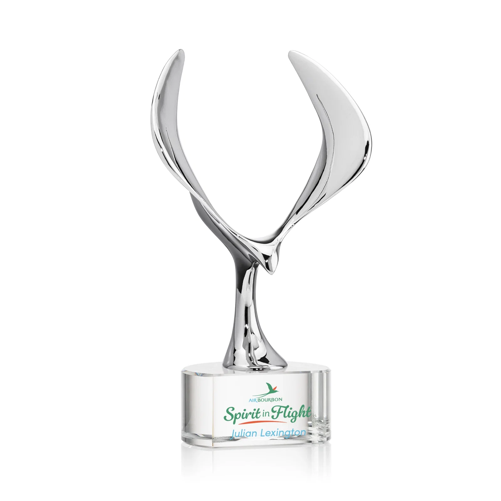 Custom Chrome Eagle Award on Optical Crystal Base for retirement presentations