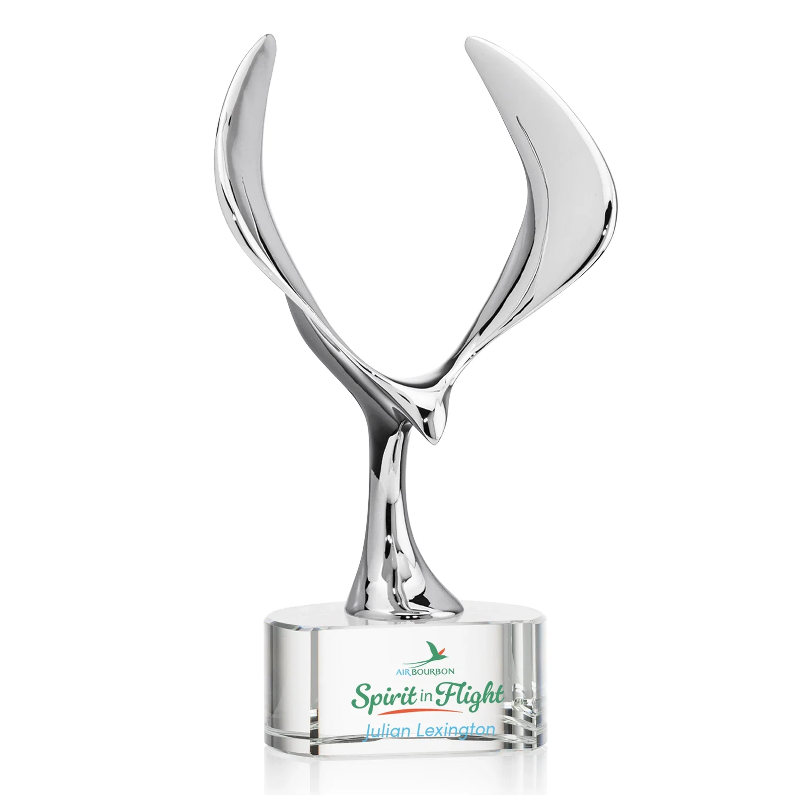 Custom Chrome Eagle Award on Optical Crystal Base for team milestone celebrations