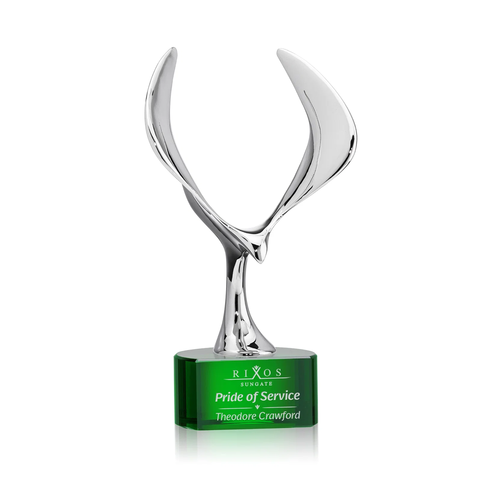 Custom Chrome Eagle Award on Optical Crystal Base for graduation ceremonies