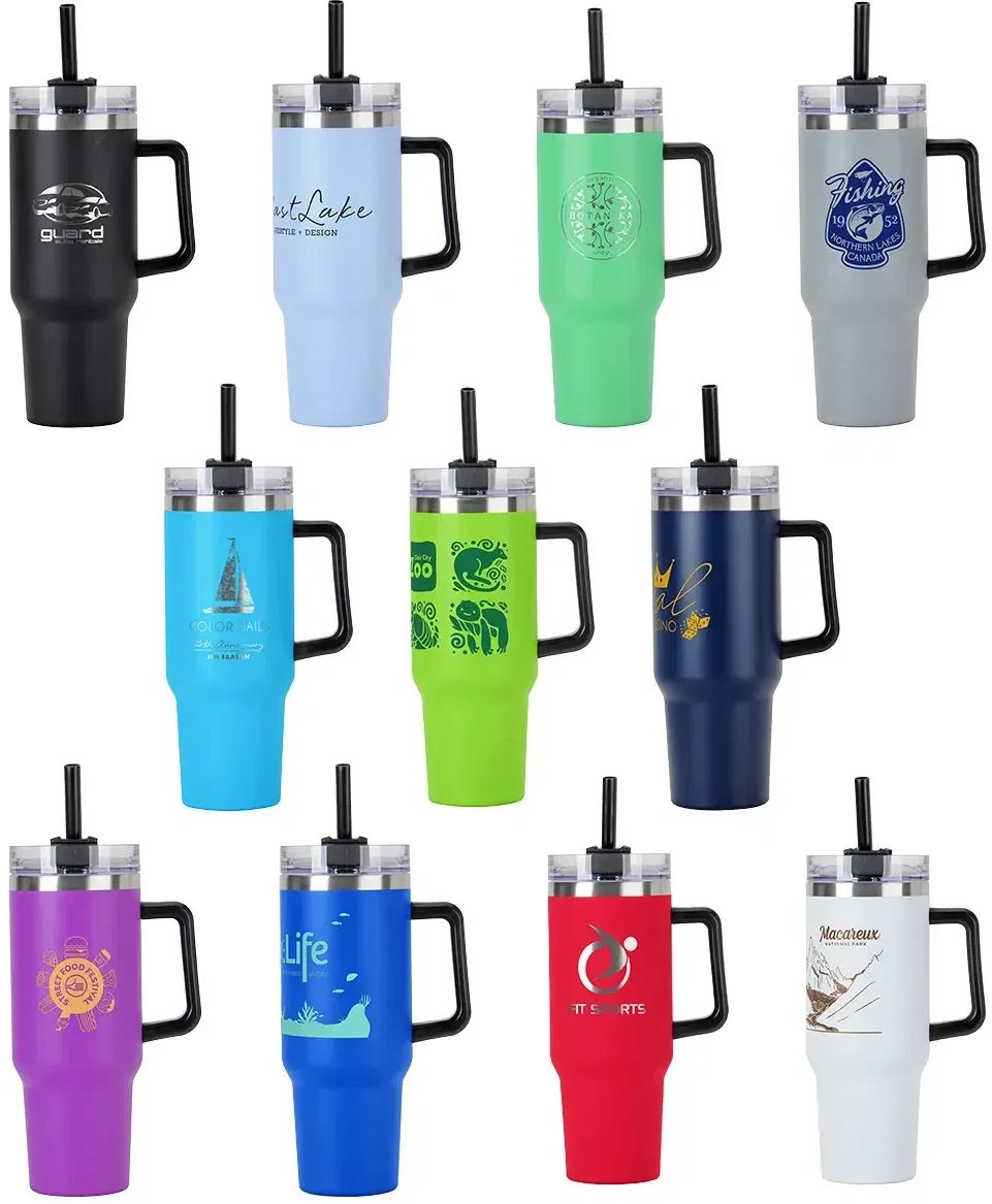 Maxim 40 oz vacuum insulated travel mug with custom logo, promotional stainless steel tumbler front