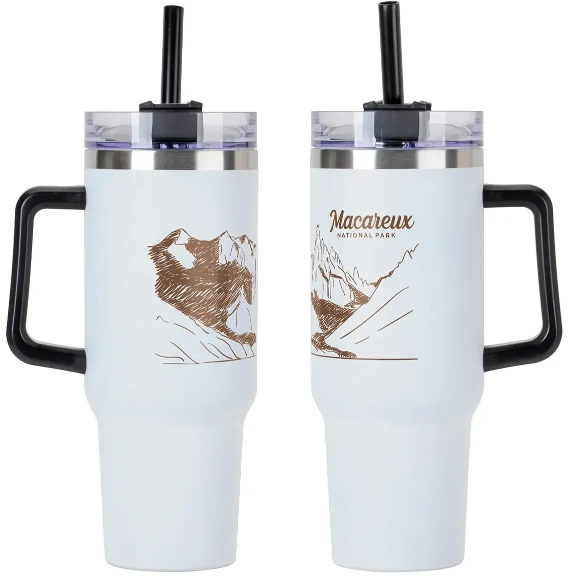 Maxim 40 oz insulated tumbler rear view, promotional custom branded travel mug