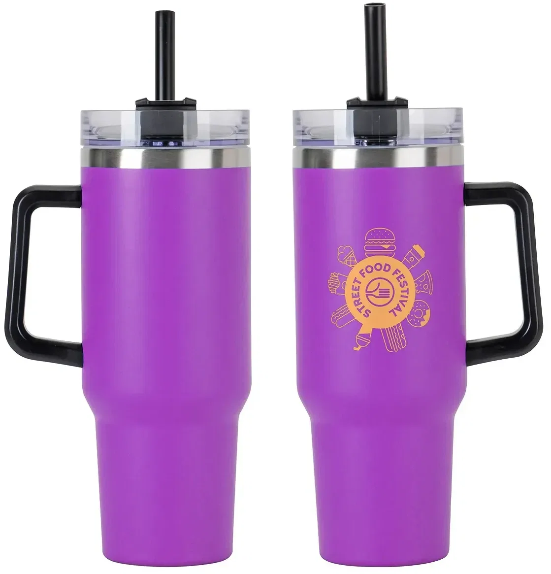 Maxim 40 oz custom travel mug close-up of the lid, branded vacuum insulated tumbler