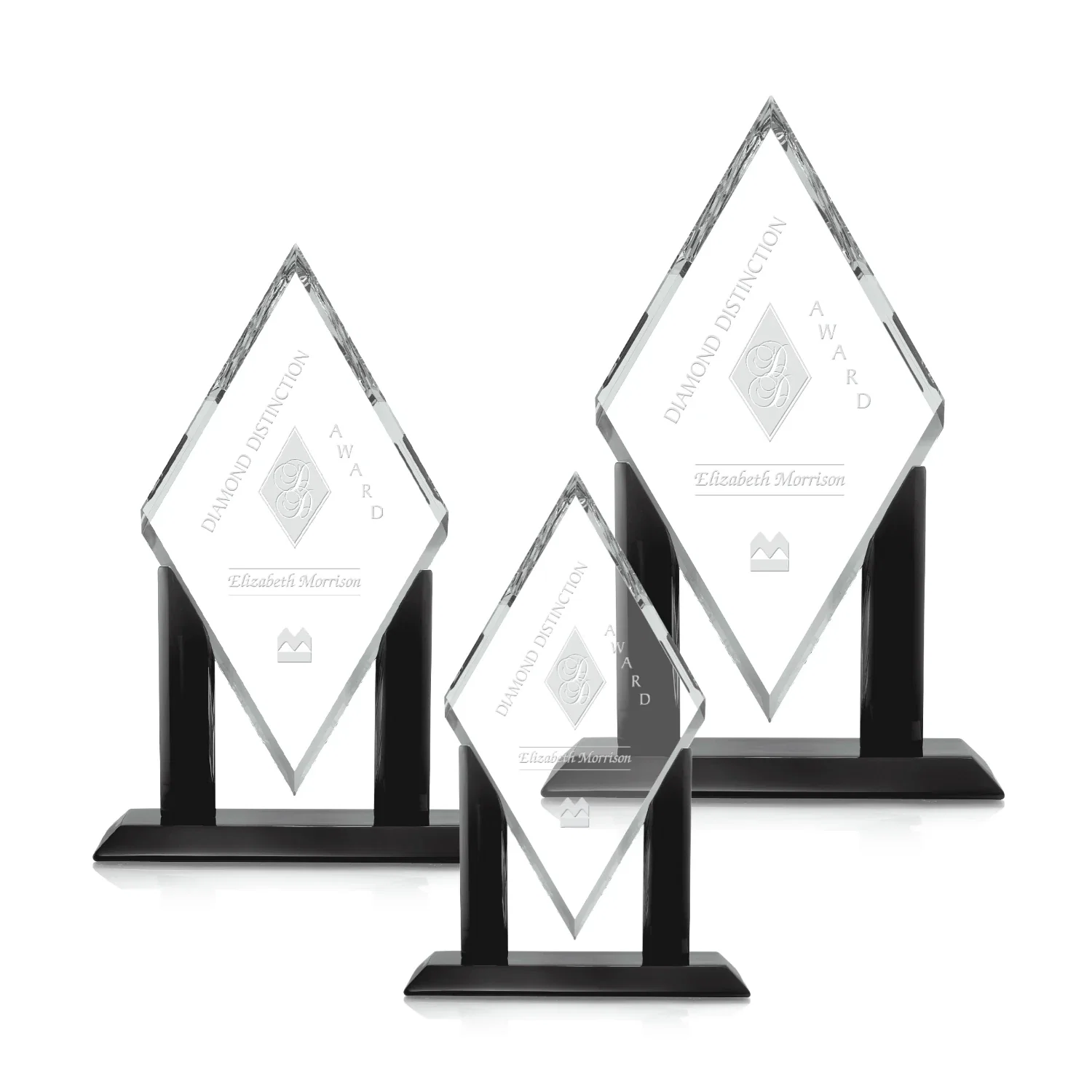 Custom Starfire Crystal Diamond Award on Black Piano-Finish Base, awards for employee recognition