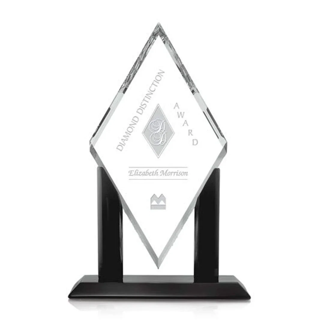 Custom Starfire Crystal Diamond Award on Black Piano-Finish Base, awards for corporate award ceremonies