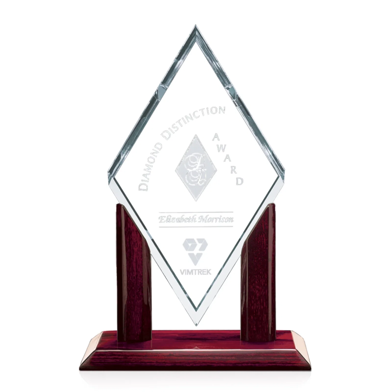 Custom Starfire Crystal Diamond Award on Rosewood Piano-Finish Base for sales achievement awards