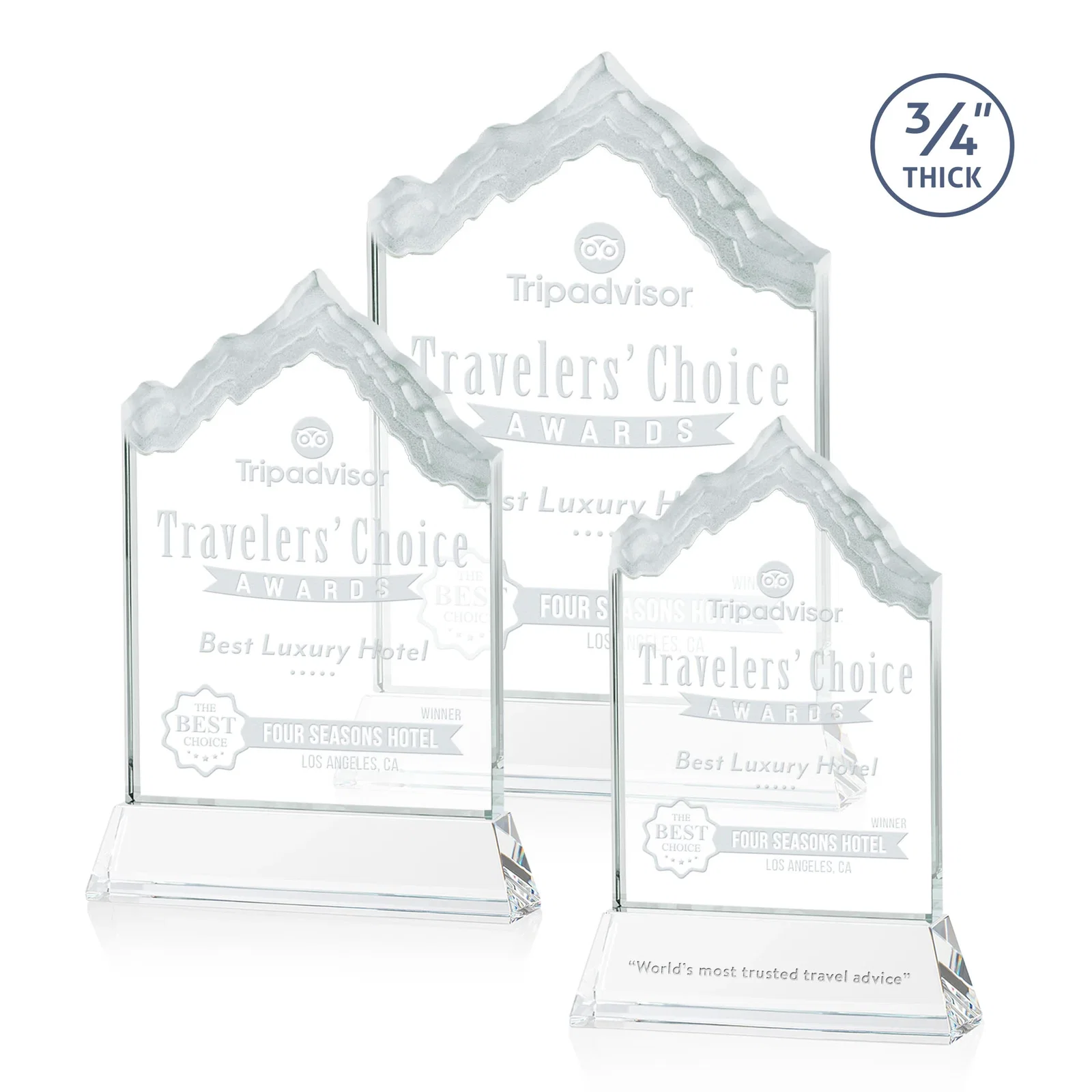 Custom Starfire Crystal Mountain Peak Award on an Optical Crystal Base, awards for employee recognition