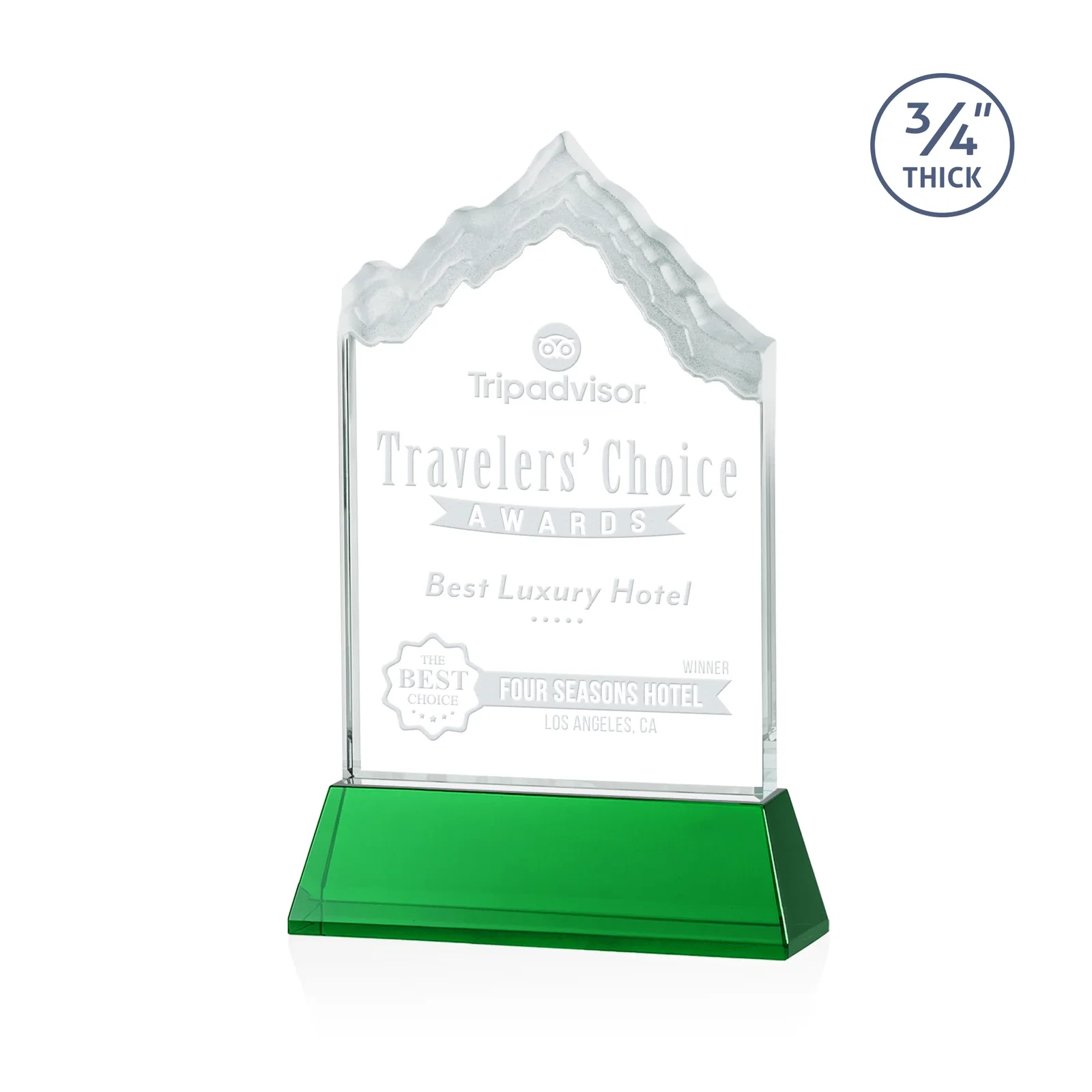 Custom Starfire Crystal Mountain Peak Award on an Optical Crystal Base, awards for volunteer appreciation