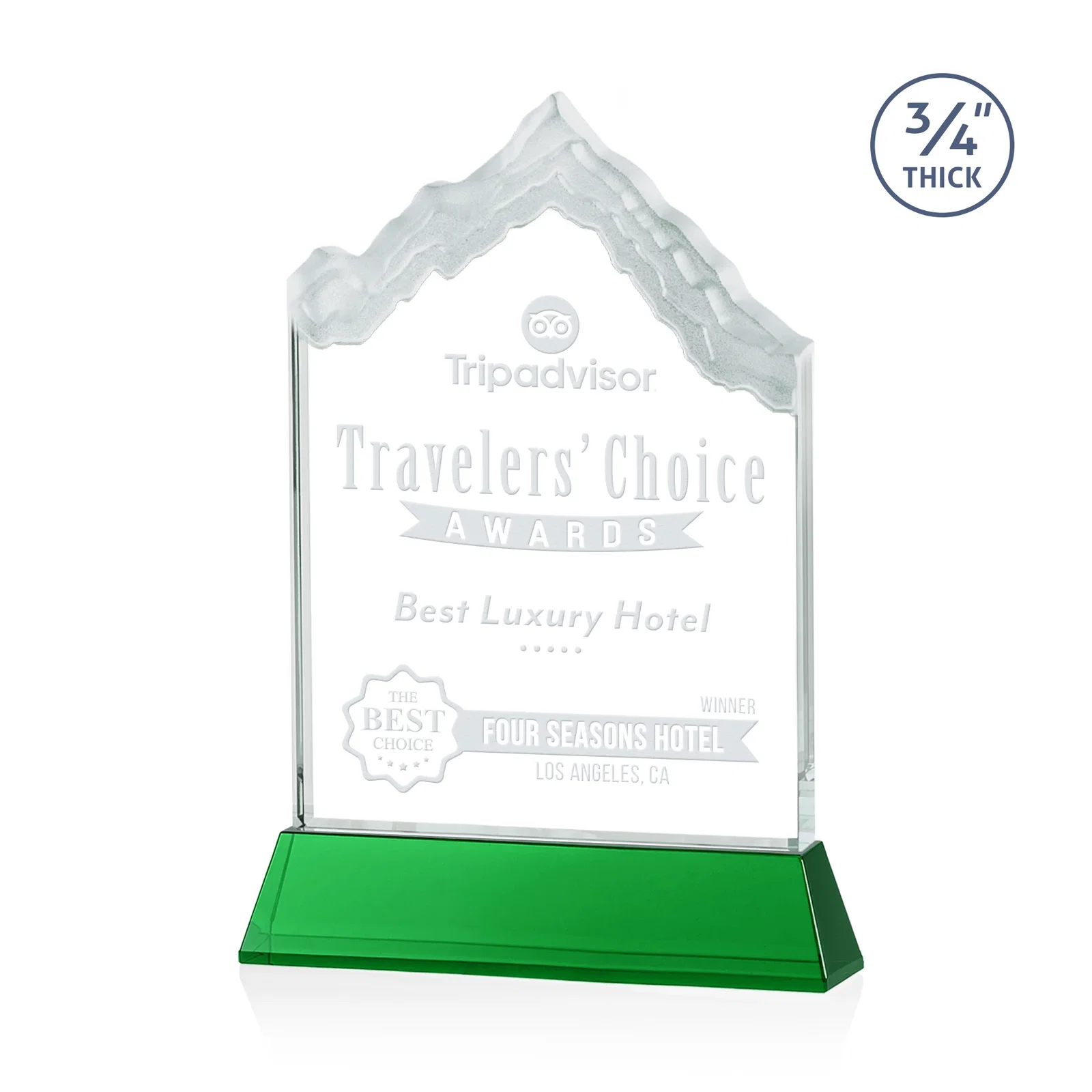 Custom Starfire Crystal Mountain Peak Award on an Optical Crystal Base, awards for dealer and partner awards