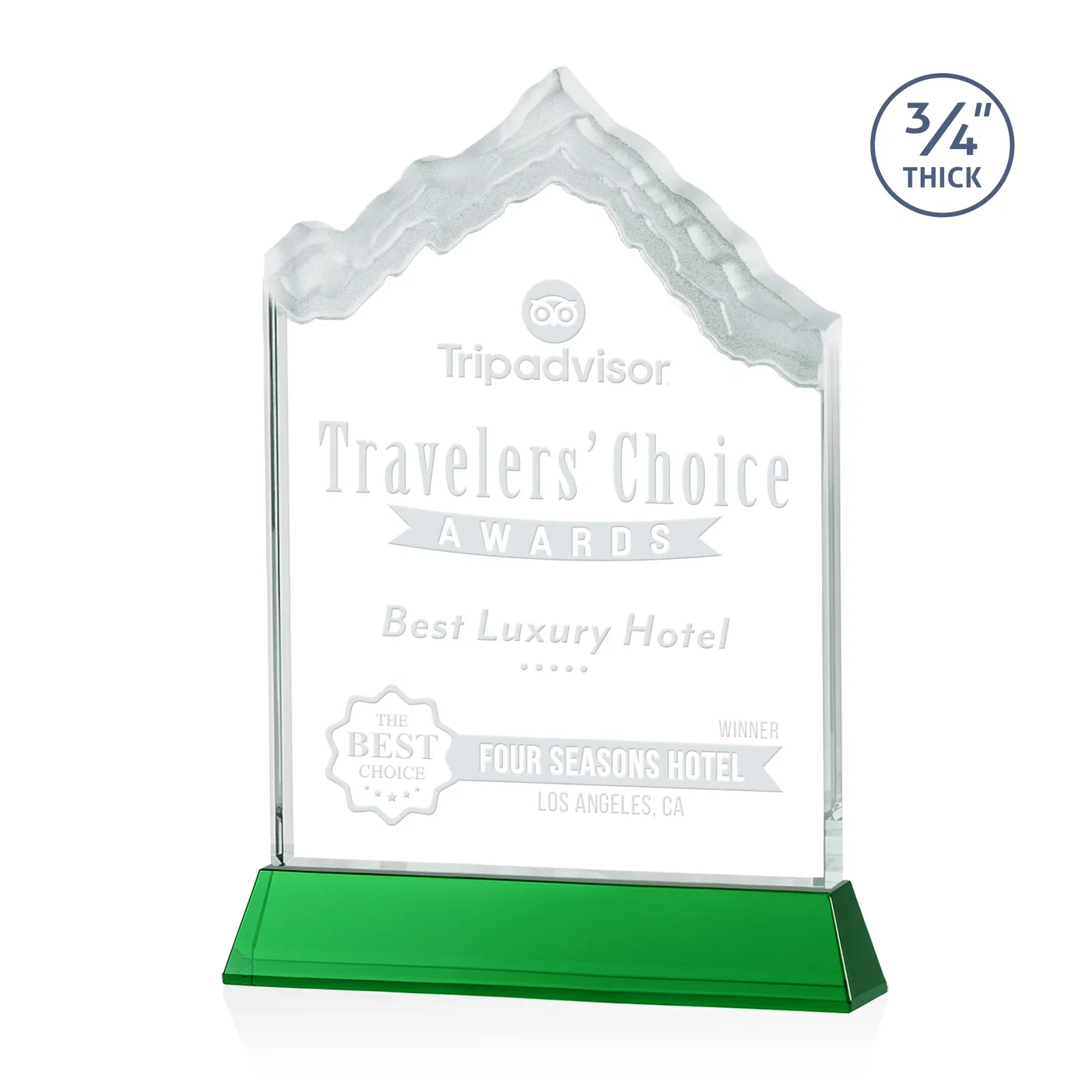 Custom Starfire Crystal Mountain Peak Award on an Optical Crystal Base, awards for company anniversary events