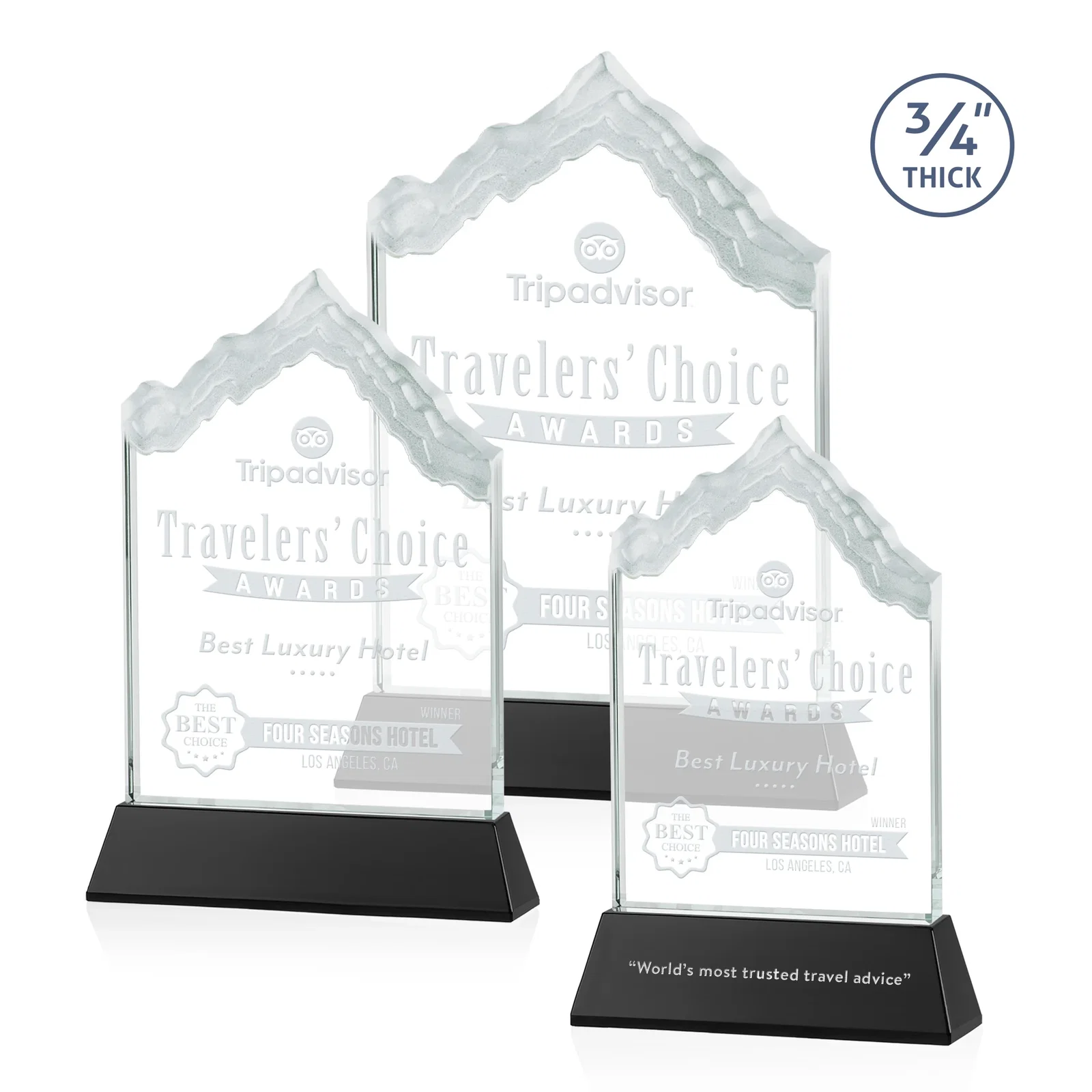 Personalized Starfire Crystal Mountain Peak Award on an Optical Crystal Base, awards for employee recognition