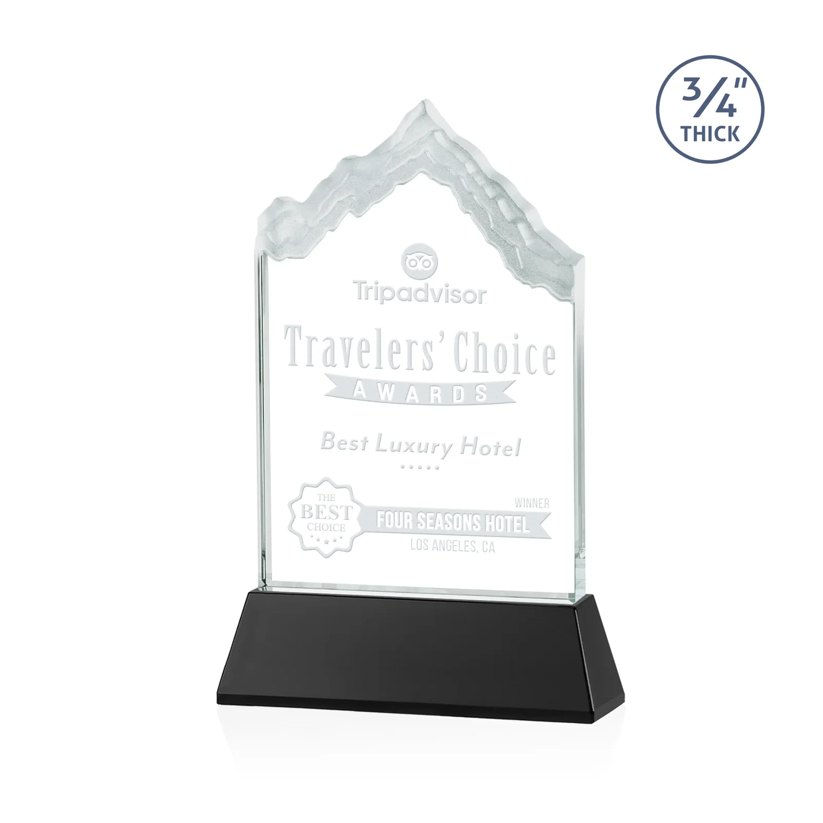 Personalized Starfire Crystal Mountain Peak Award on an Optical Crystal Base, awards for corporate award ceremonies