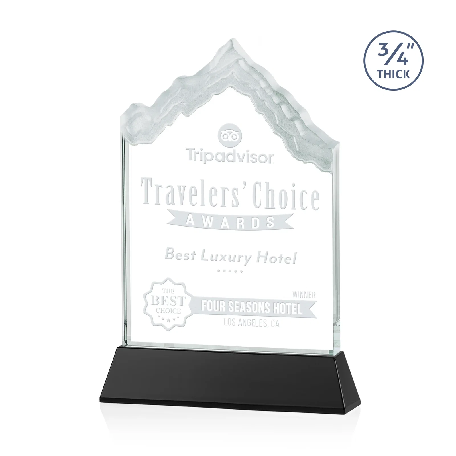 Personalized Starfire Crystal Mountain Peak Award on an Optical Crystal Base, awards for service anniversary gifts