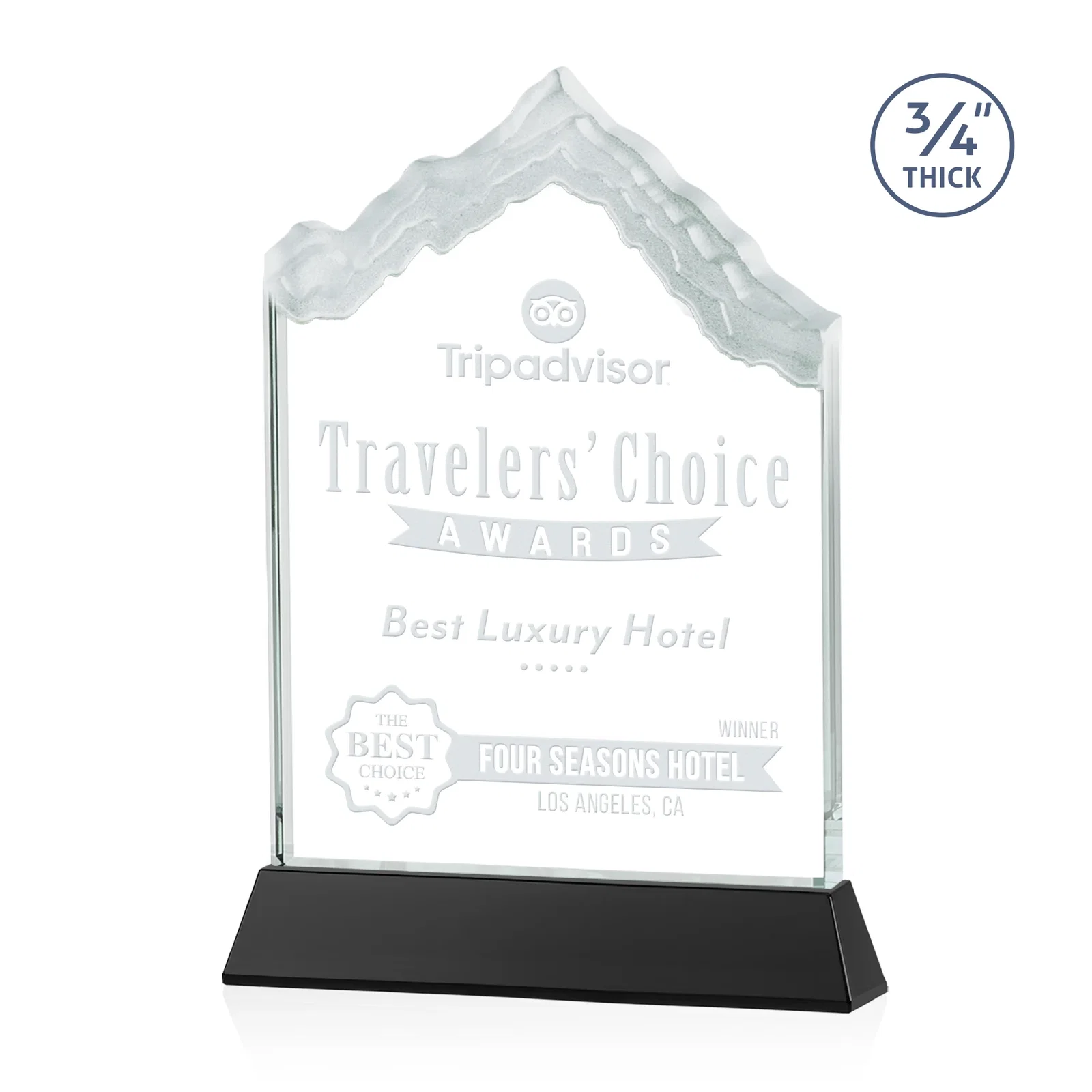 Personalized Starfire Crystal Mountain Peak Award on an Optical Crystal Base, awards for sales achievement awards