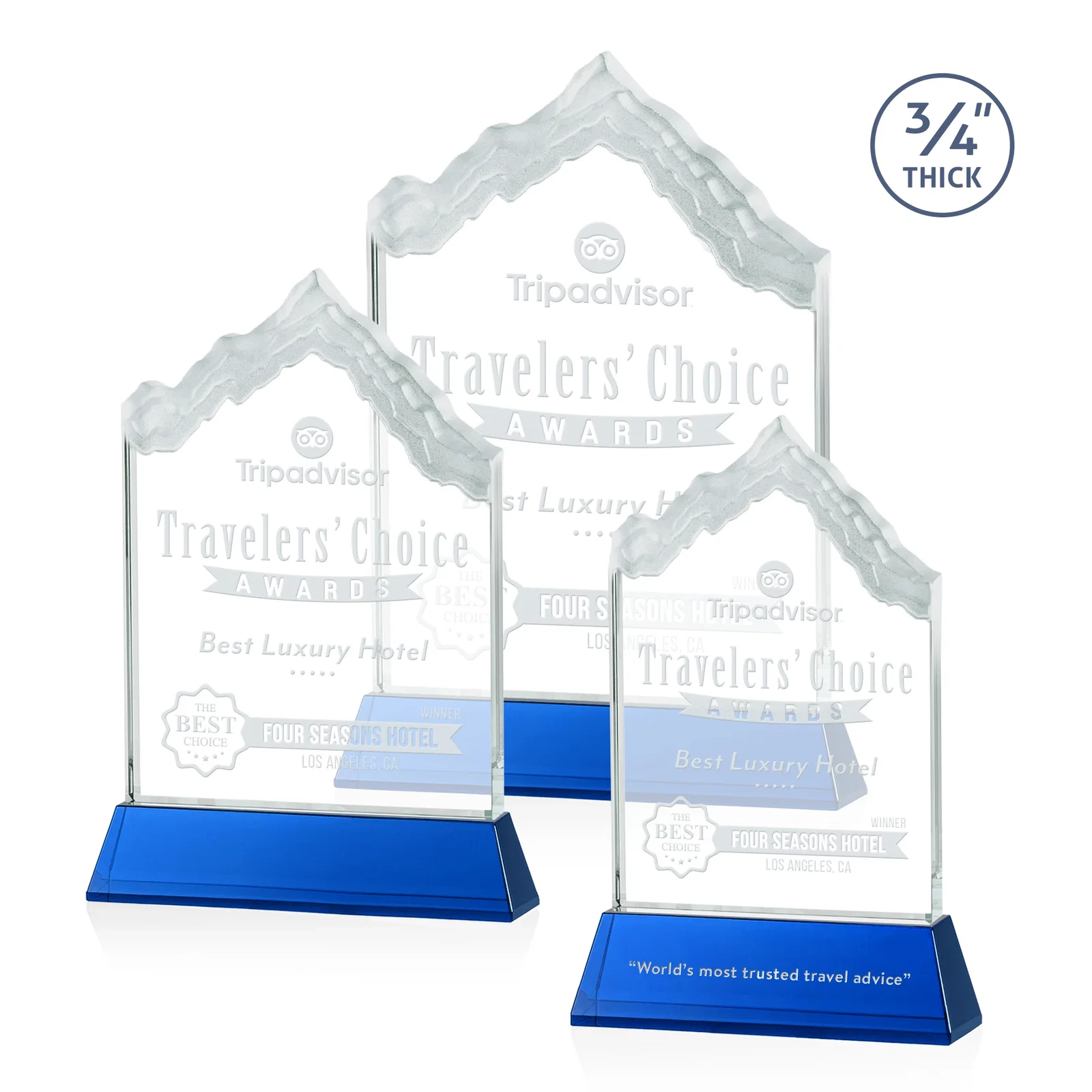 Personalized Starfire Crystal Mountain Peak Award on an Optical Crystal Base, awards for retirement presentations