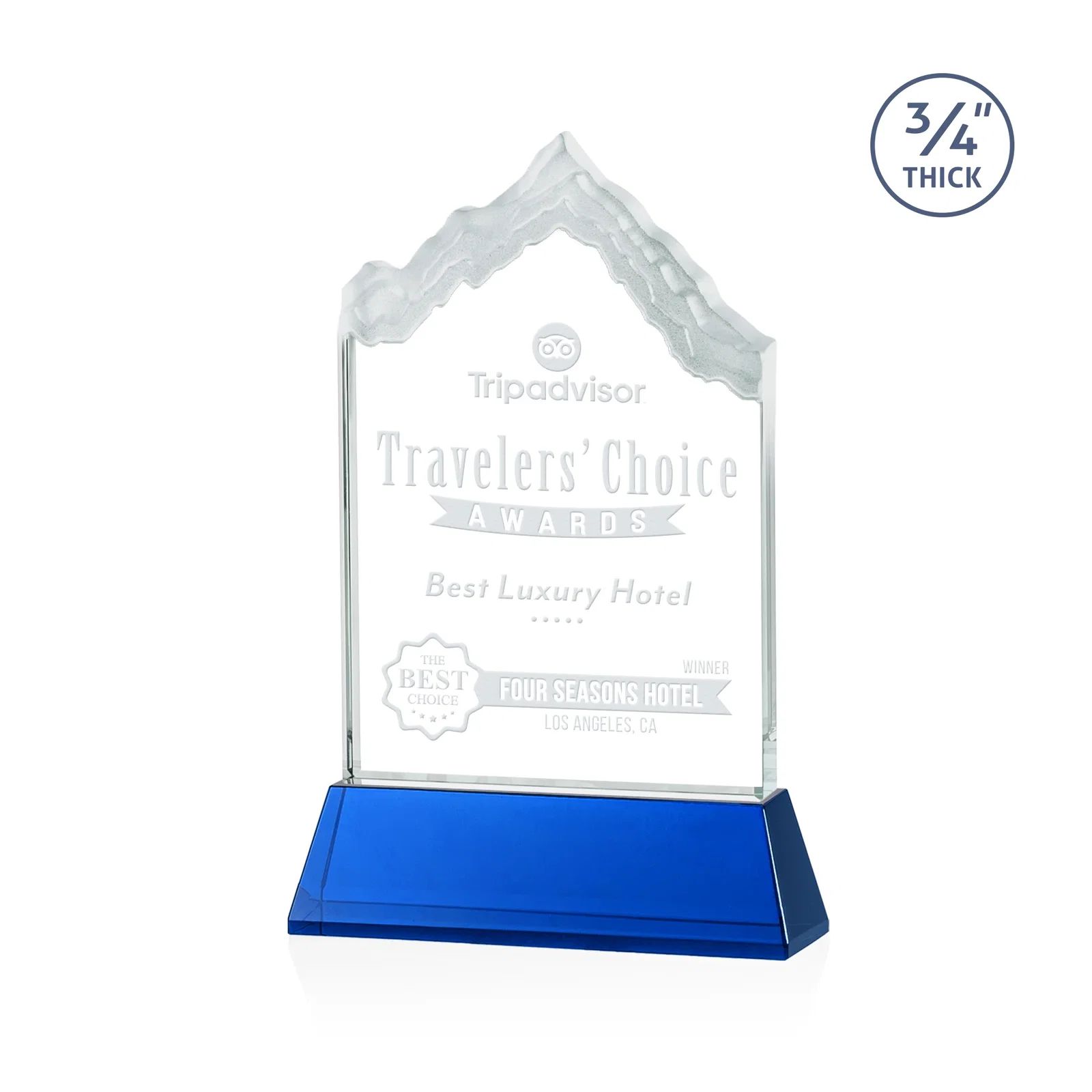 Personalized Starfire Crystal Mountain Peak Award on an Optical Crystal Base, awards for team milestone celebrations