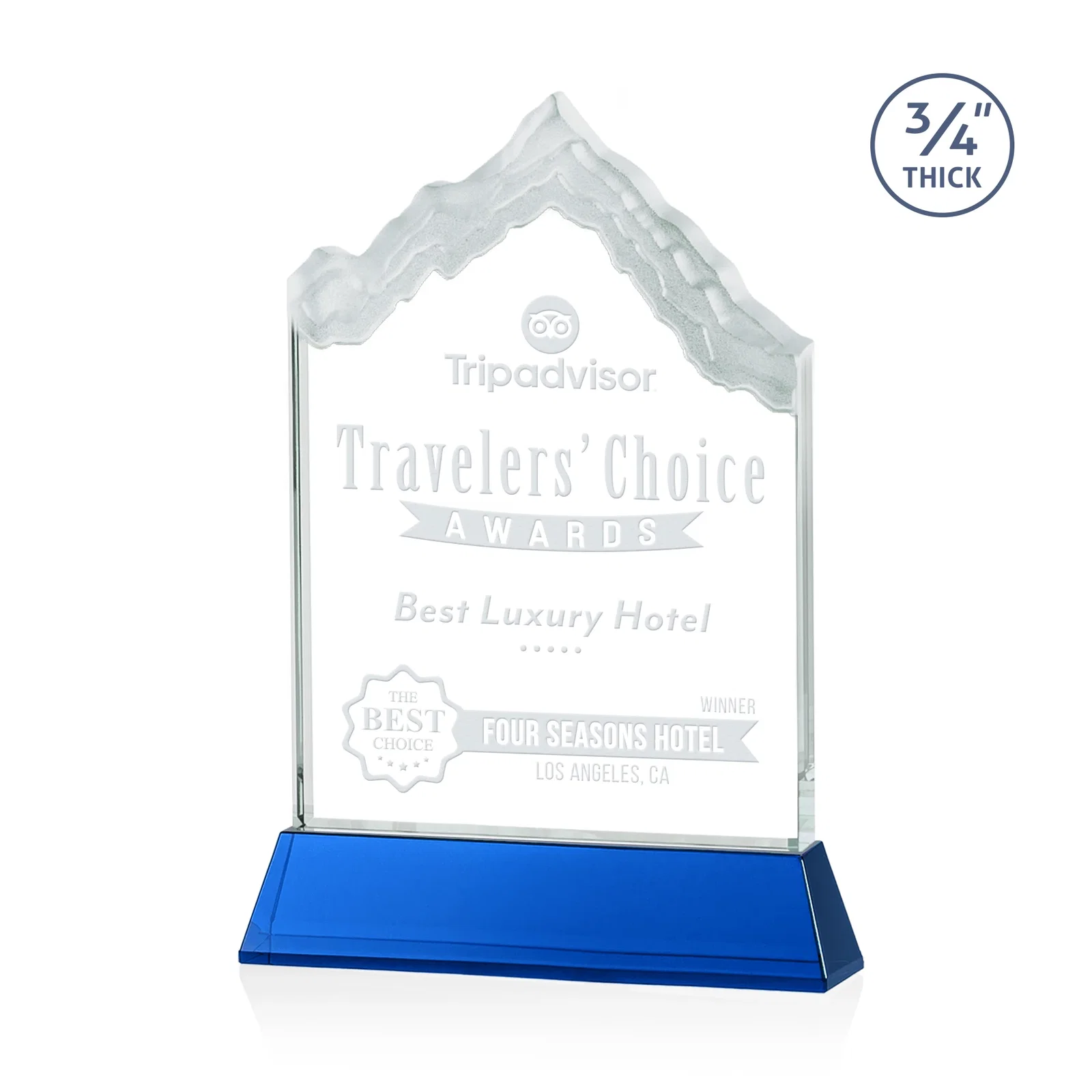 Personalized Starfire Crystal Mountain Peak Award on an Optical Crystal Base, awards for donor appreciation