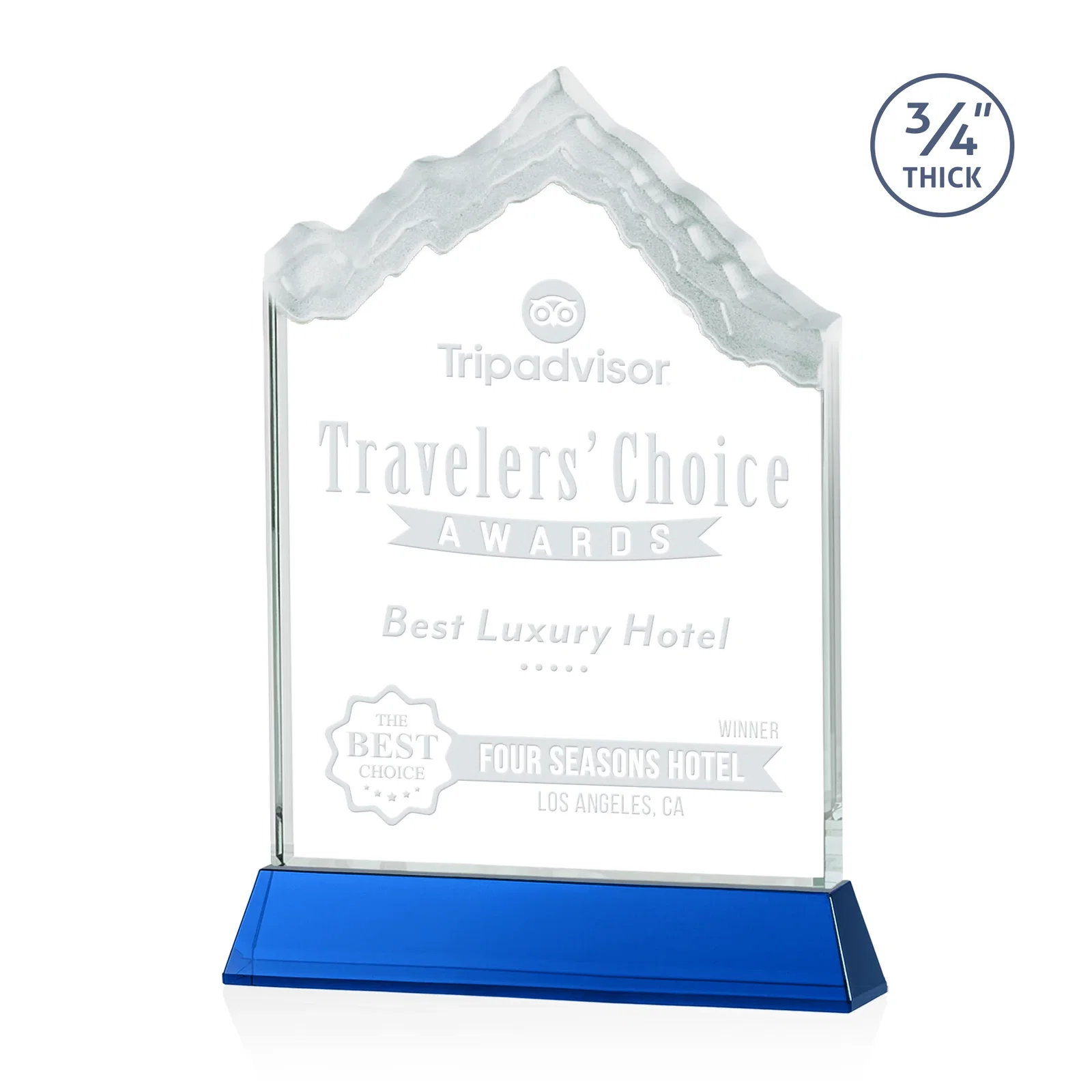 Personalized Starfire Crystal Mountain Peak Award on an Optical Crystal Base, awards for graduation ceremonies